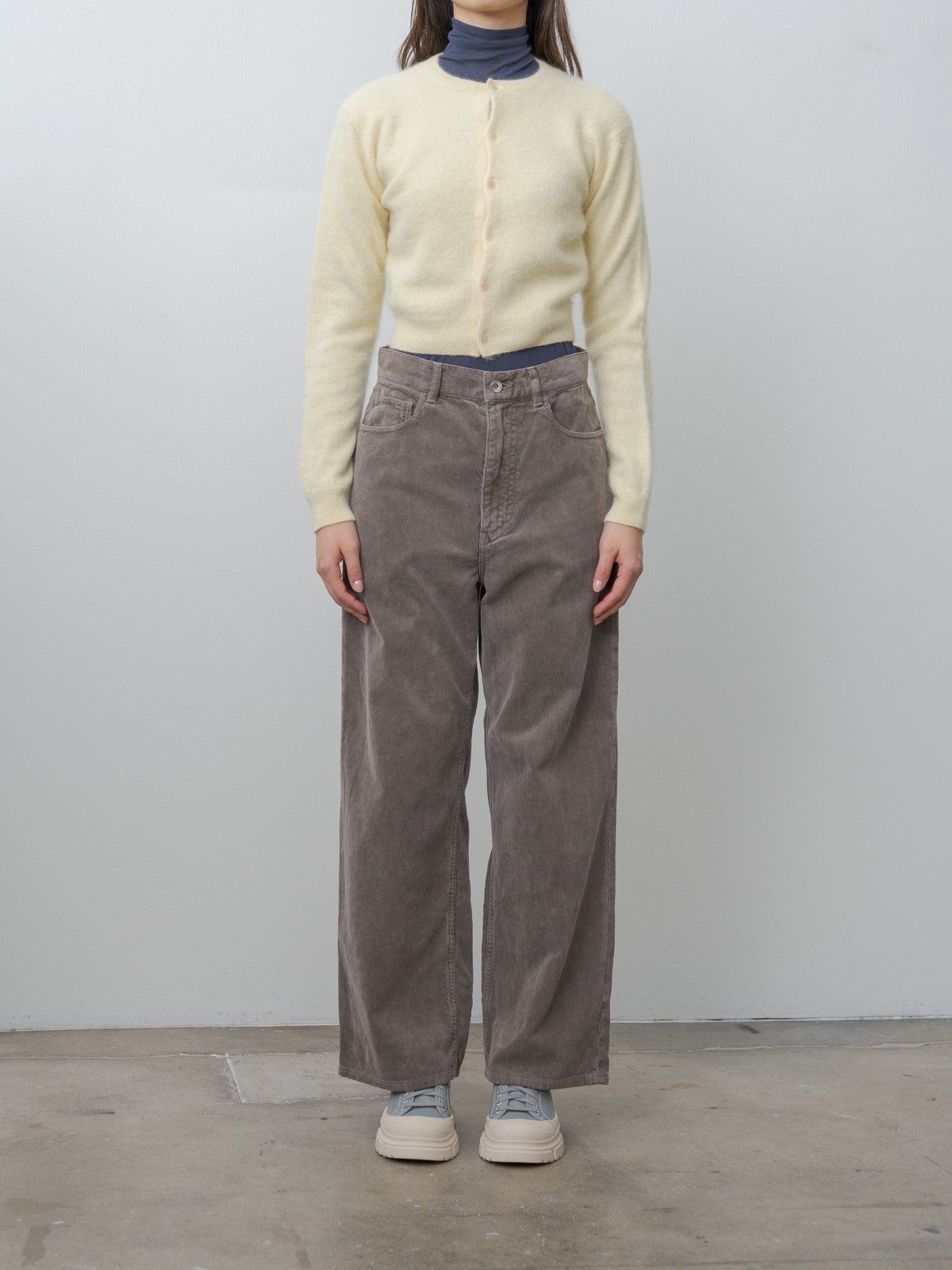 Namu Shop - Auralee Garment-Dyed Baby Alpaca Fur Knit Crew-Neck Cardigan - Ecru