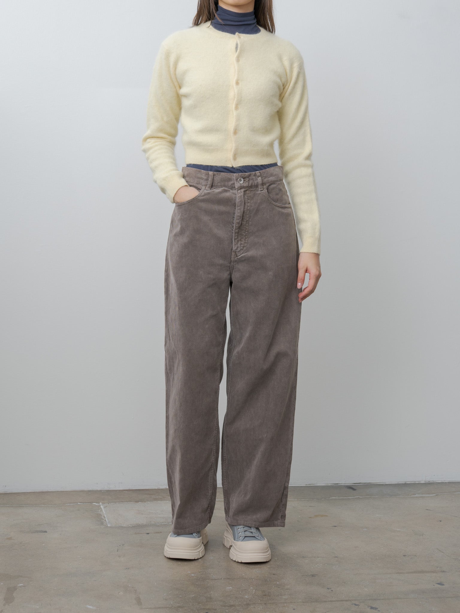 Namu Shop - Auralee Garment-Dyed Baby Alpaca Fur Knit Crew-Neck Cardigan - Ecru