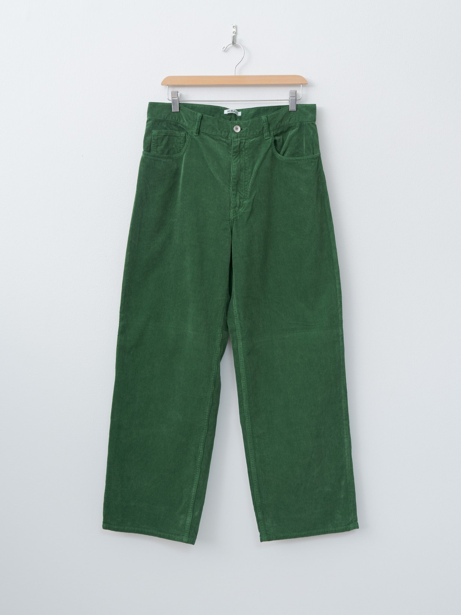 Namu Shop - Auralee Pigment Dyed Finx Corduroy Wide 5P Pants - Forest Green