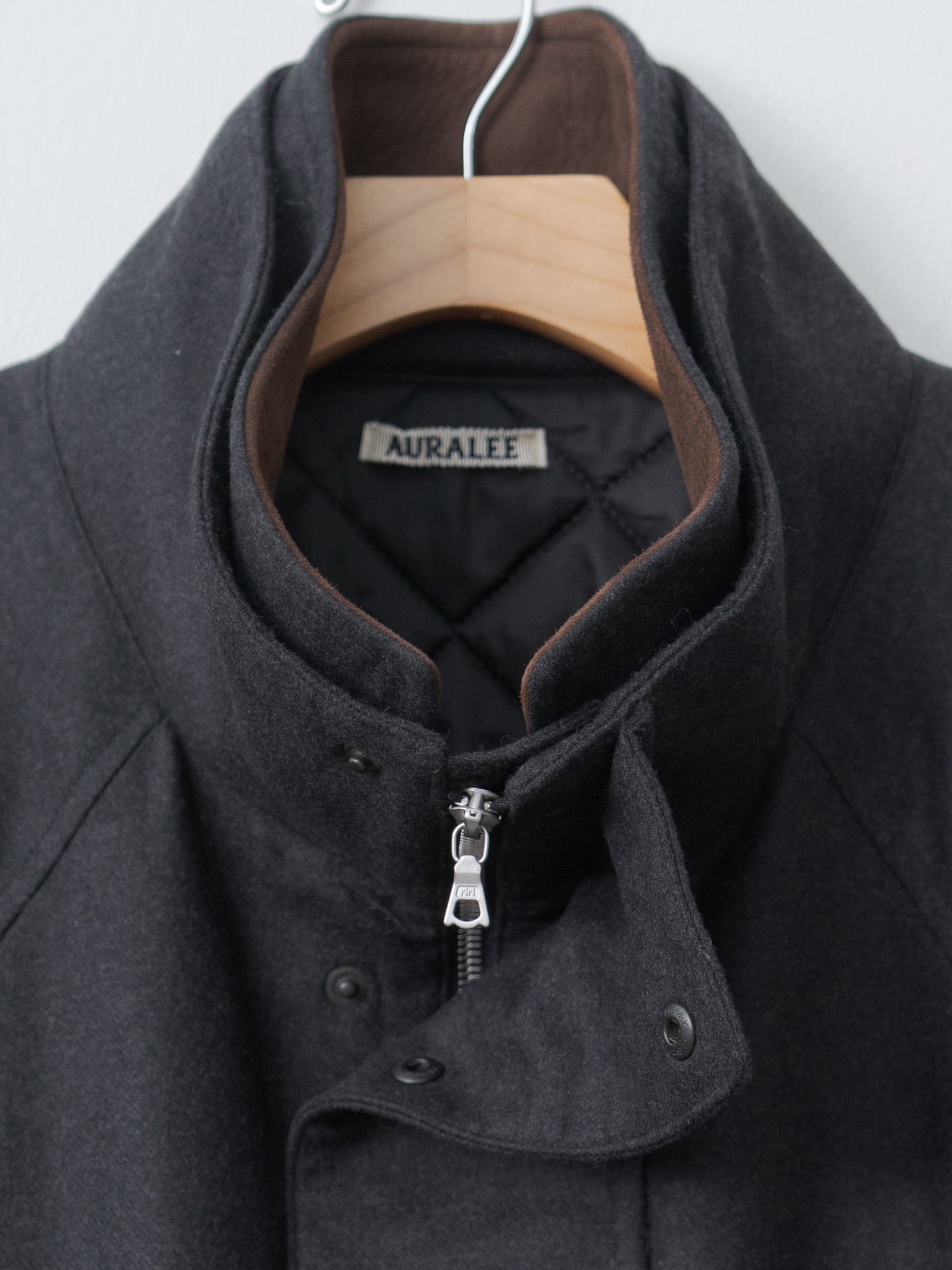 Namu Shop - Auralee Wool Fulling Flannel Padded Over Blouson - Top Charcoal