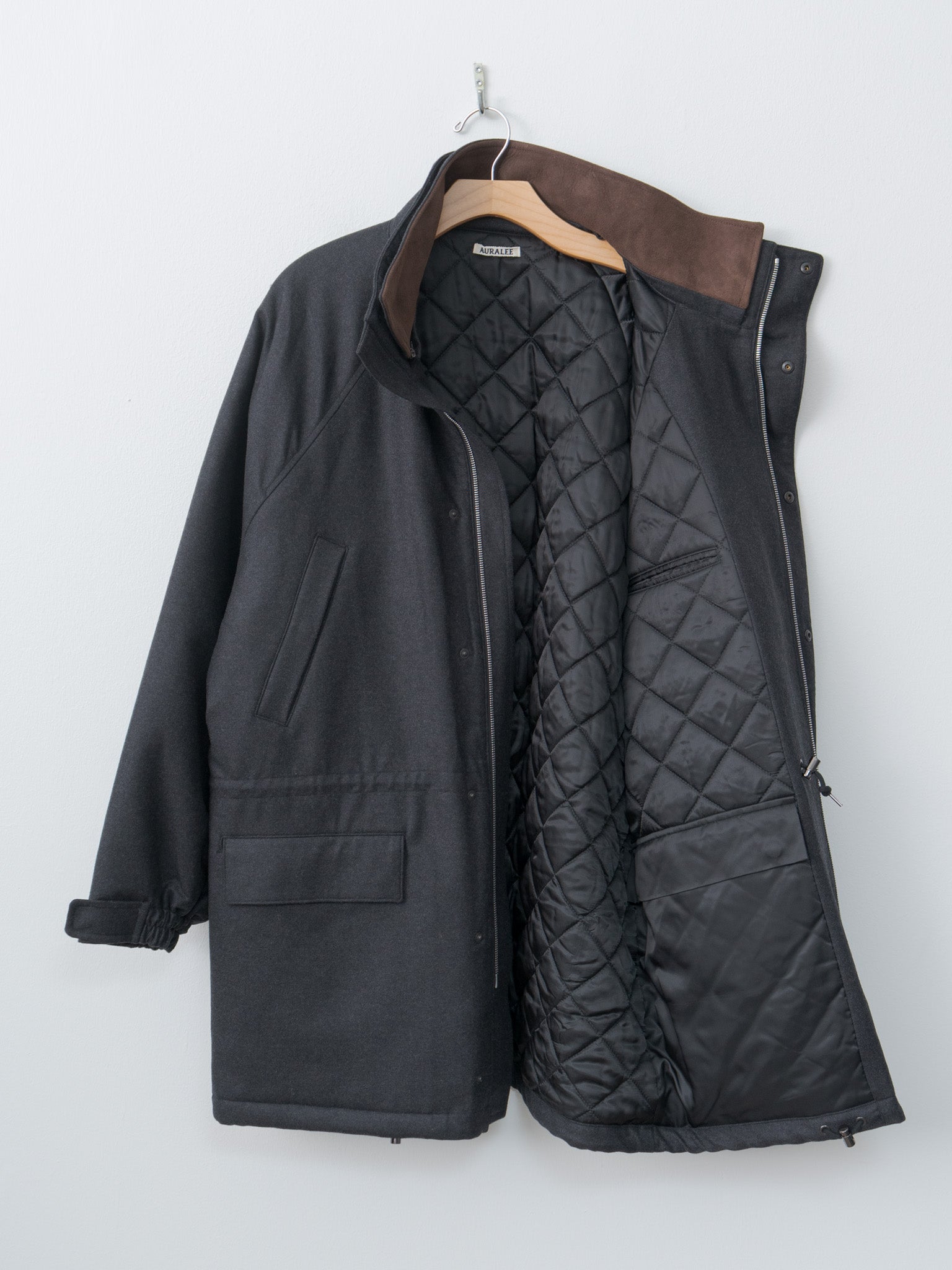 Namu Shop - Auralee Wool Fulling Flannel Padded Over Blouson - Top Charcoal