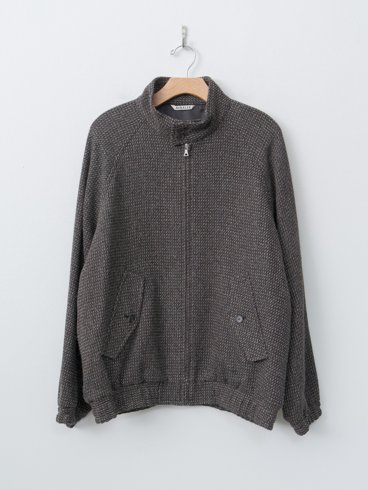 Namu Shop - Auralee Alpaca Wool Silk Tweed Zip Blouson - Gray Brown Hairline