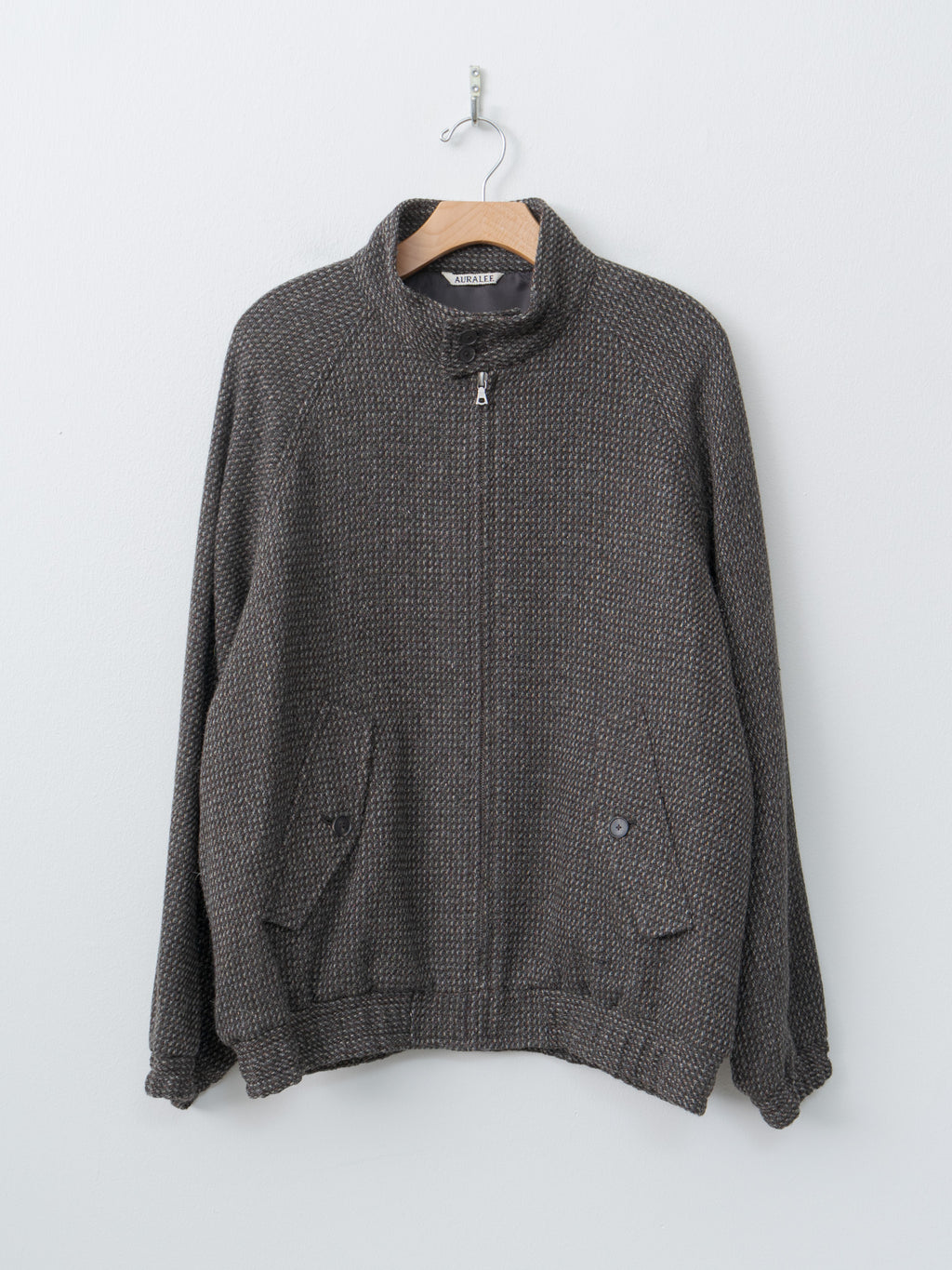 Namu Shop - Auralee Alpaca Wool Silk Tweed Zip Blouson - Gray Brown Hairline