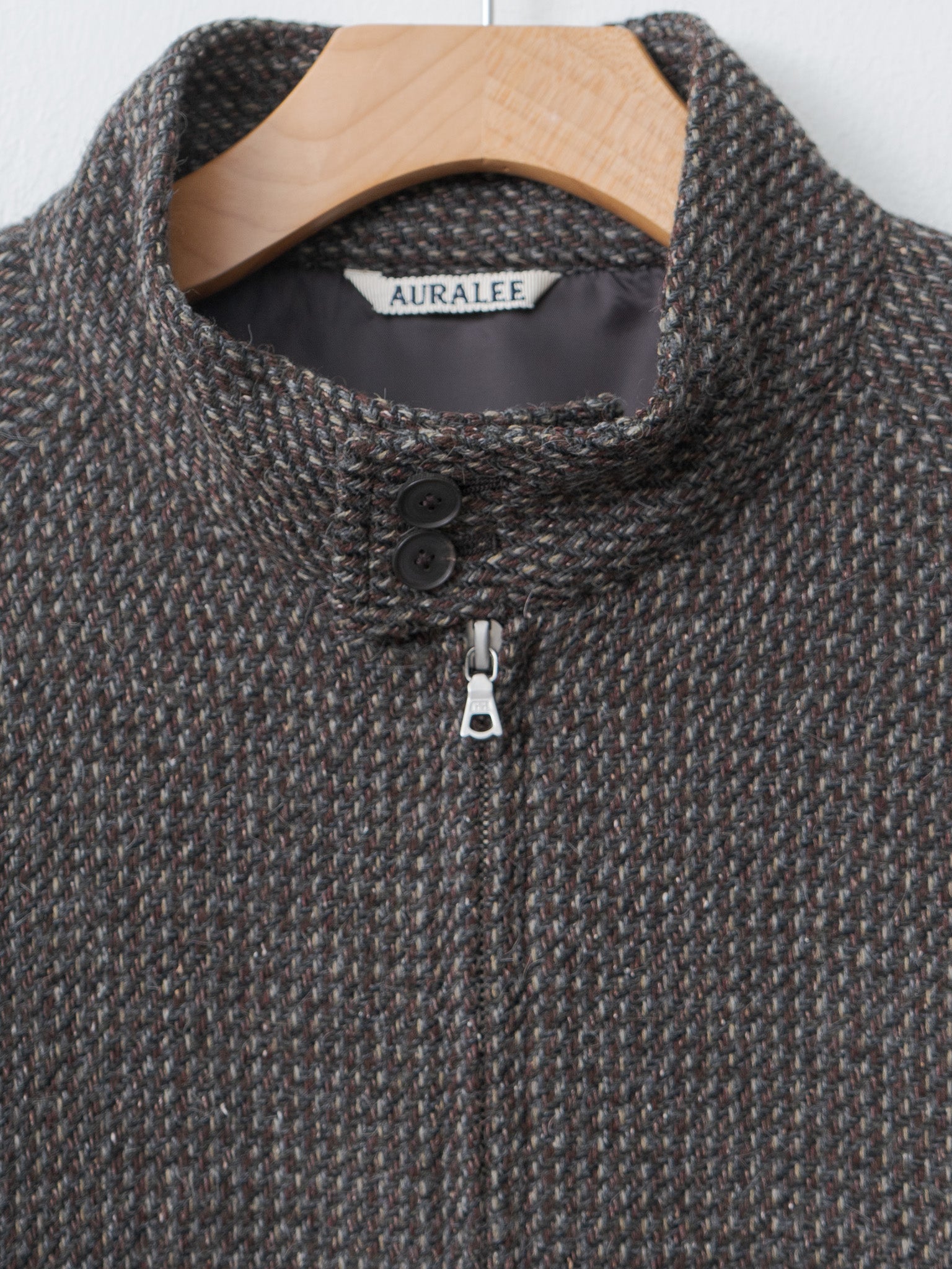 Namu Shop - Auralee Alpaca Wool Silk Tweed Zip Blouson - Gray Brown Hairline