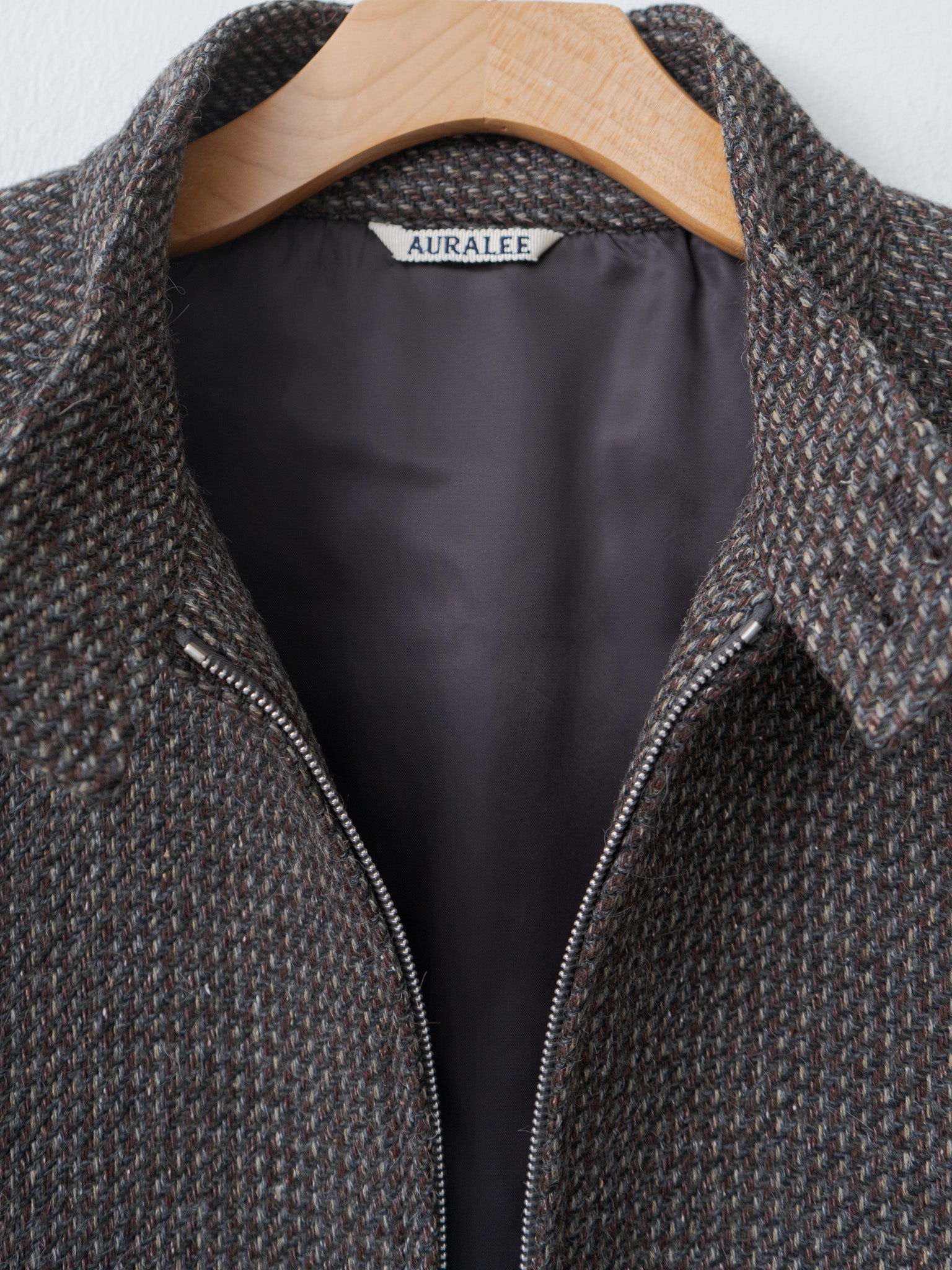 Namu Shop - Auralee Alpaca Wool Silk Tweed Zip Blouson - Gray Brown Hairline