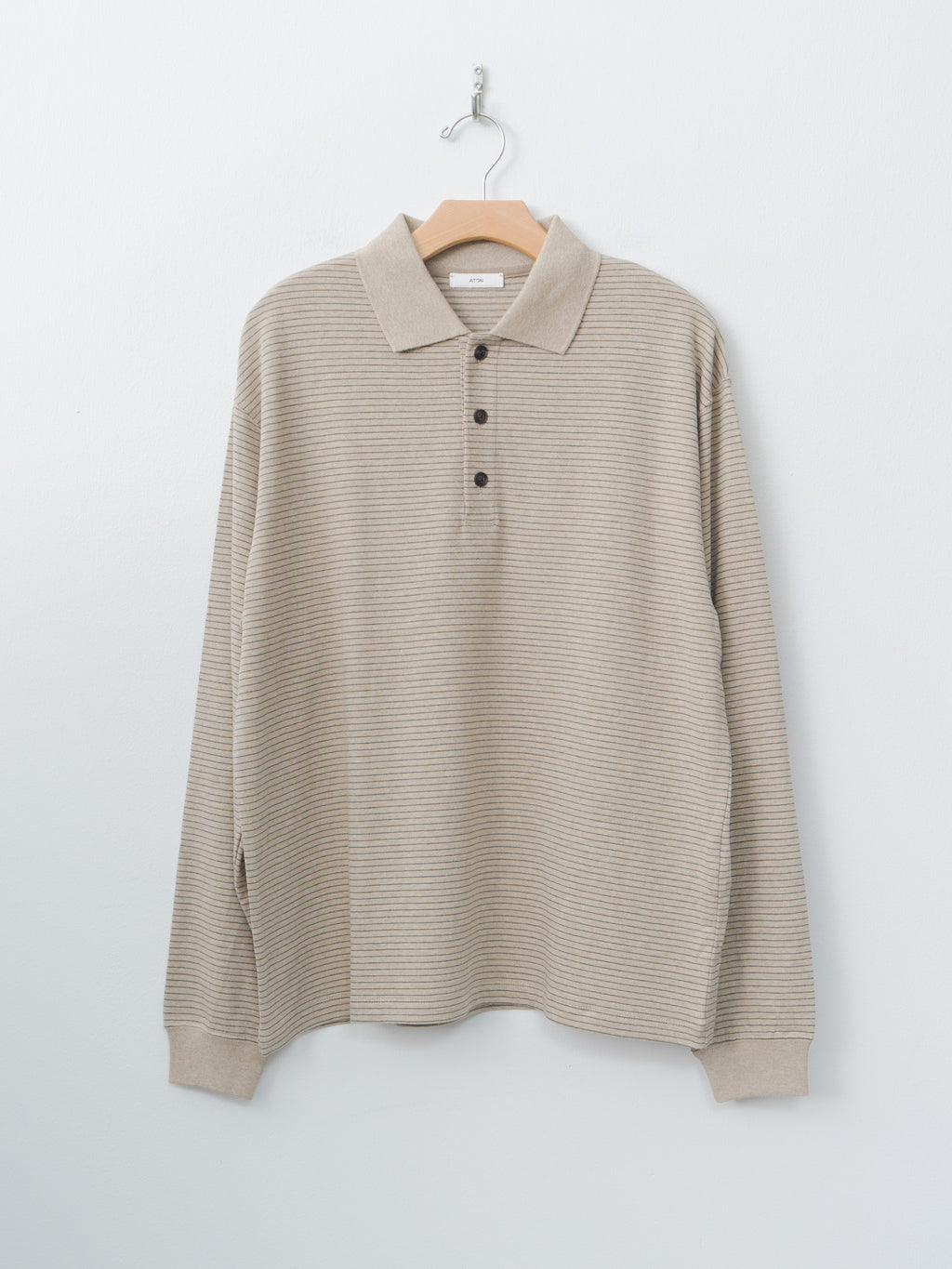 Namu Shop - Aton Suvin Double Jersey Long Sleeve Polo Shirt - Beige Stripe