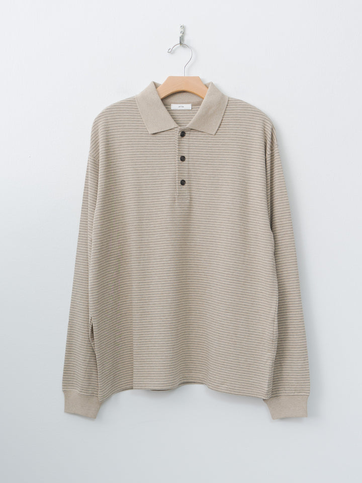Namu Shop - Aton Suvin Double Jersey Long Sleeve Polo Shirt - Beige Stripe