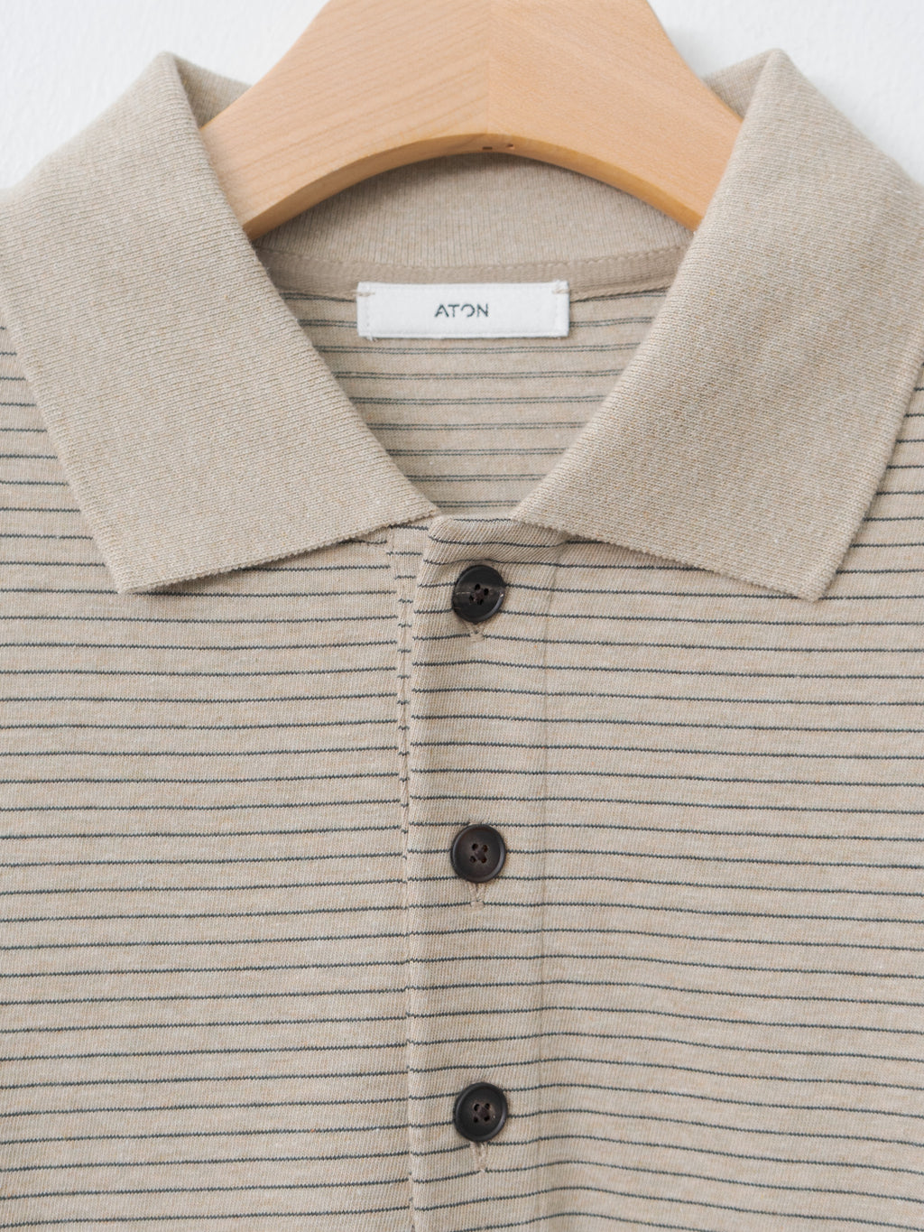 Namu Shop - Aton Suvin Double Jersey Long Sleeve Polo Shirt - Beige Stripe