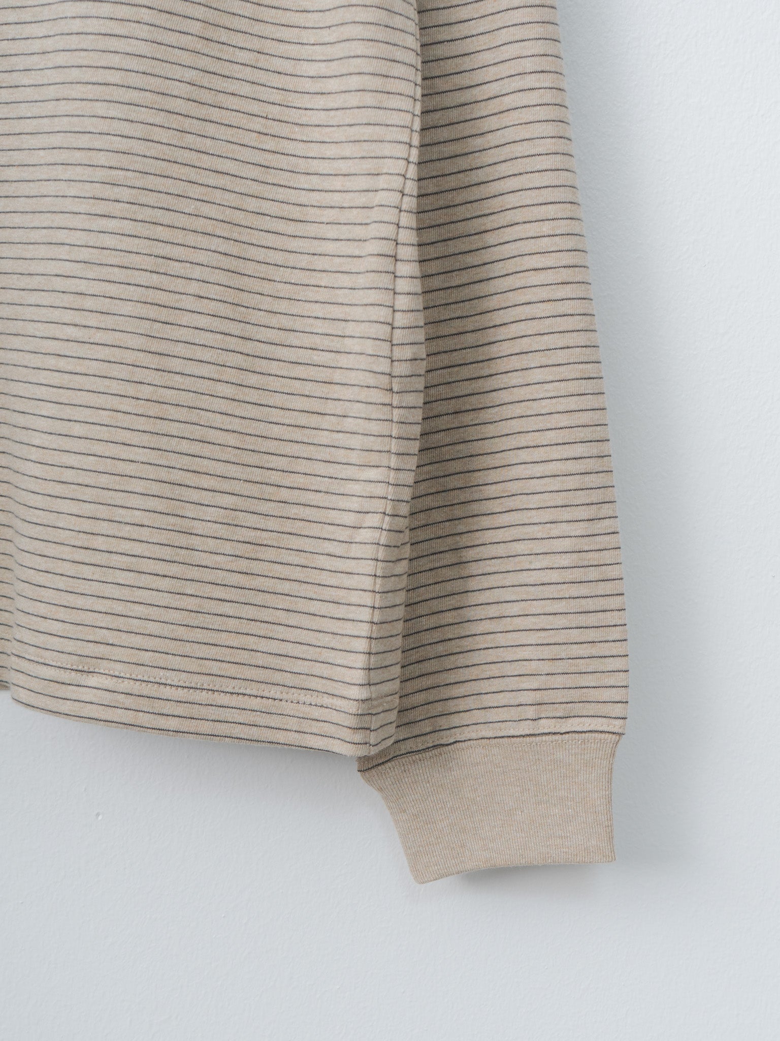 Namu Shop - Aton Suvin Double Jersey Long Sleeve Polo Shirt - Beige Stripe