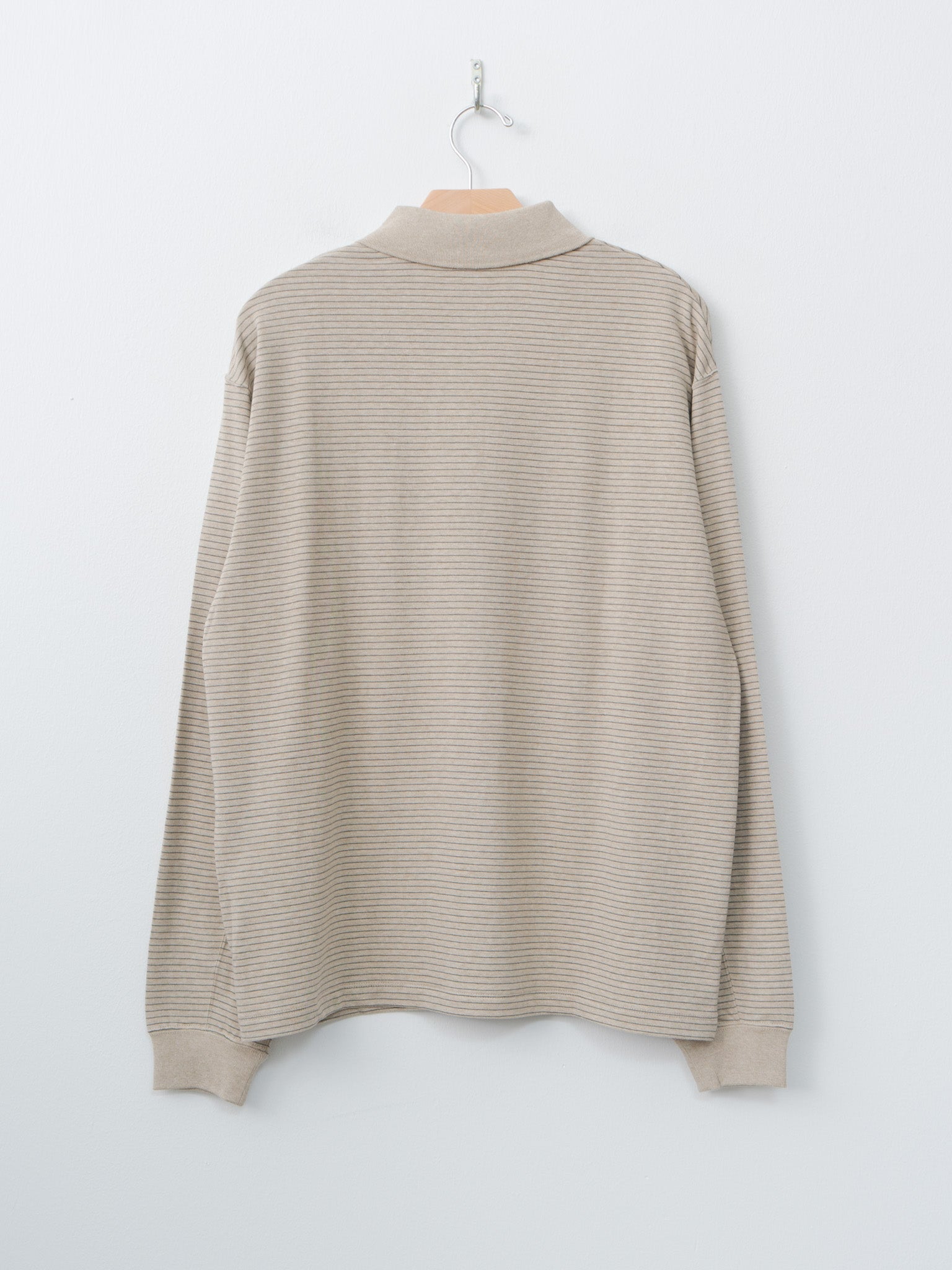 Namu Shop - Aton Suvin Double Jersey Long Sleeve Polo Shirt - Beige Stripe