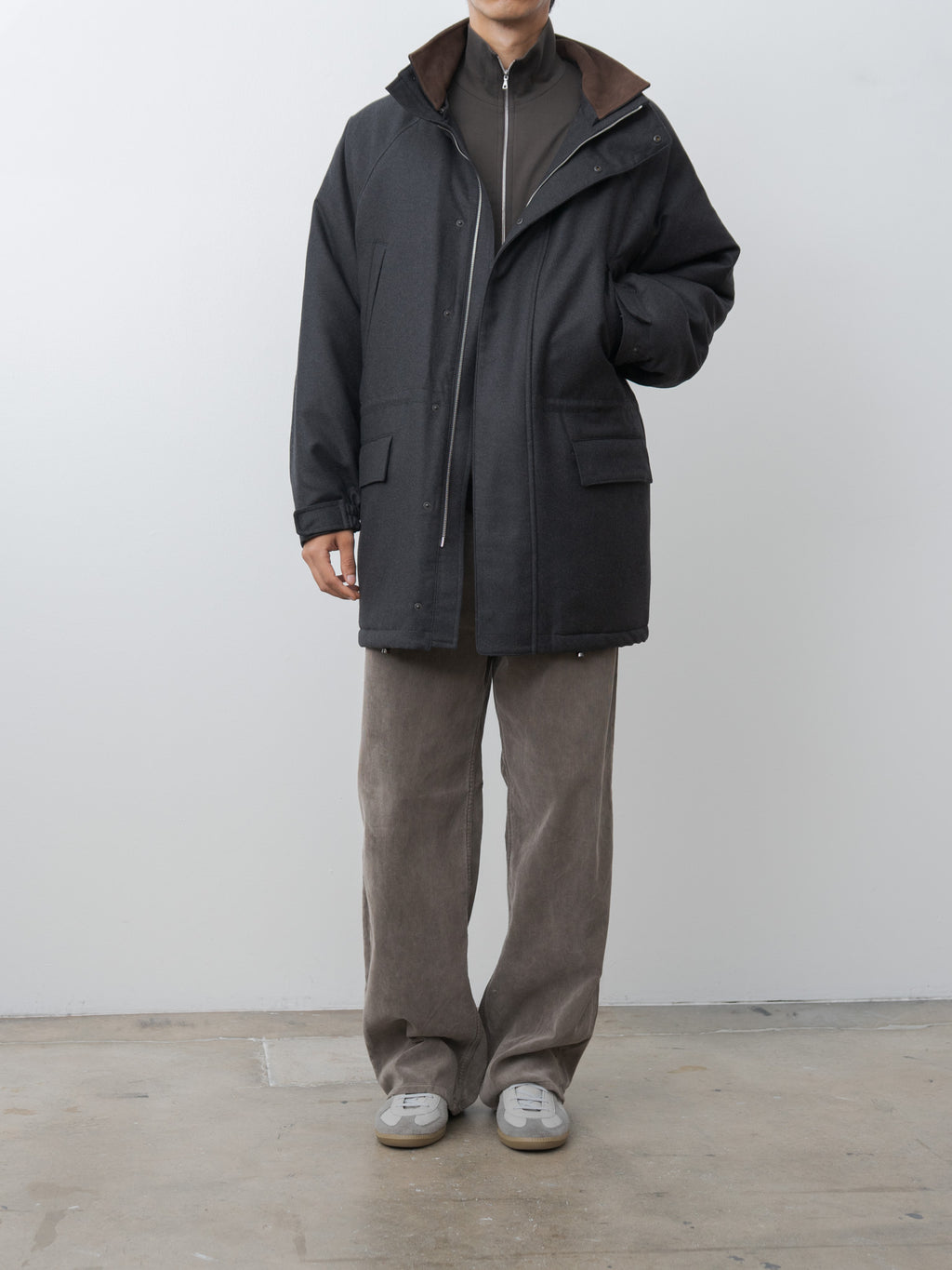 Namu Shop - Auralee Wool Fulling Flannel Padded Over Blouson - Top Charcoal