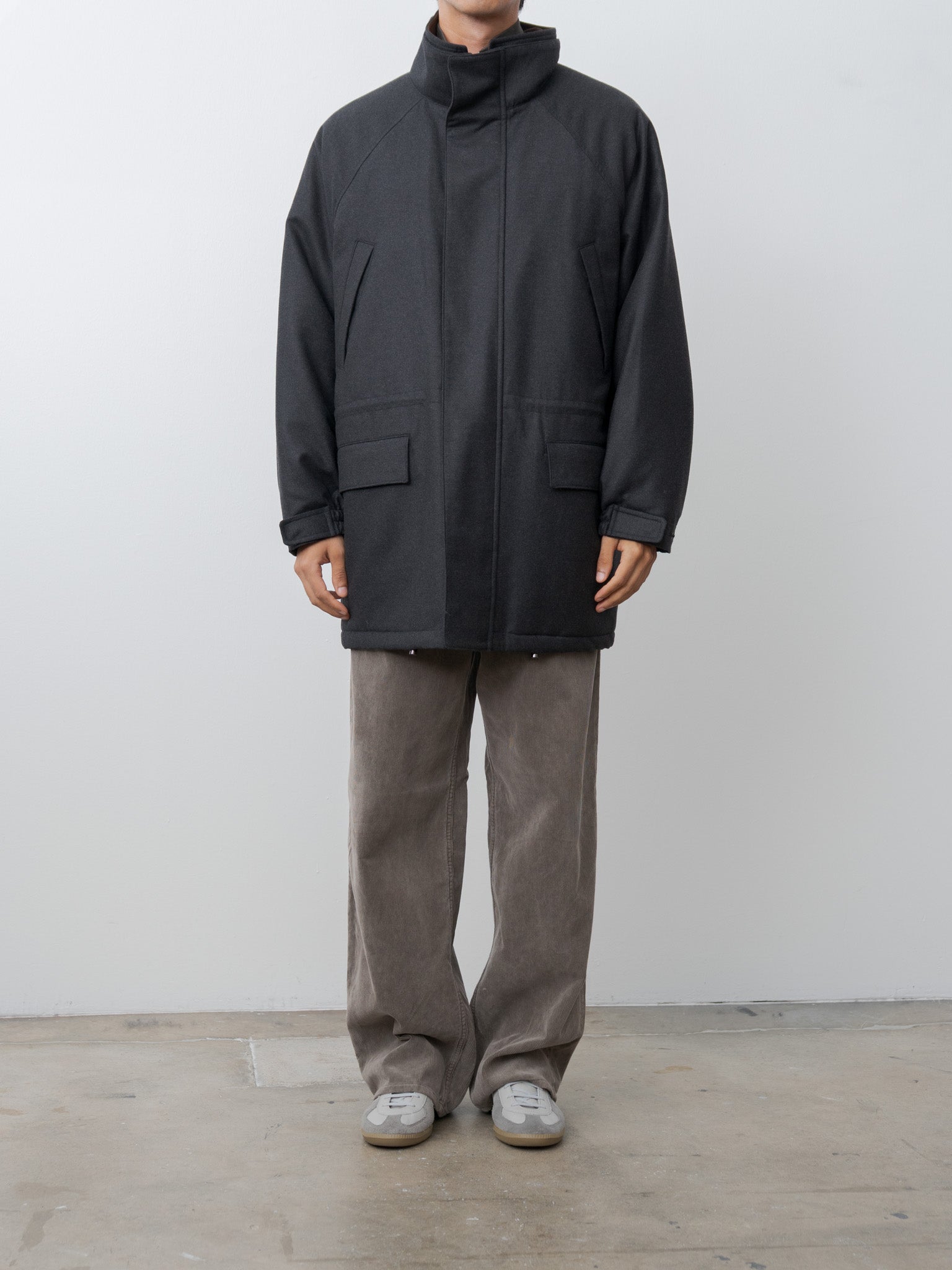 Namu Shop - Auralee Wool Fulling Flannel Padded Over Blouson - Top Charcoal