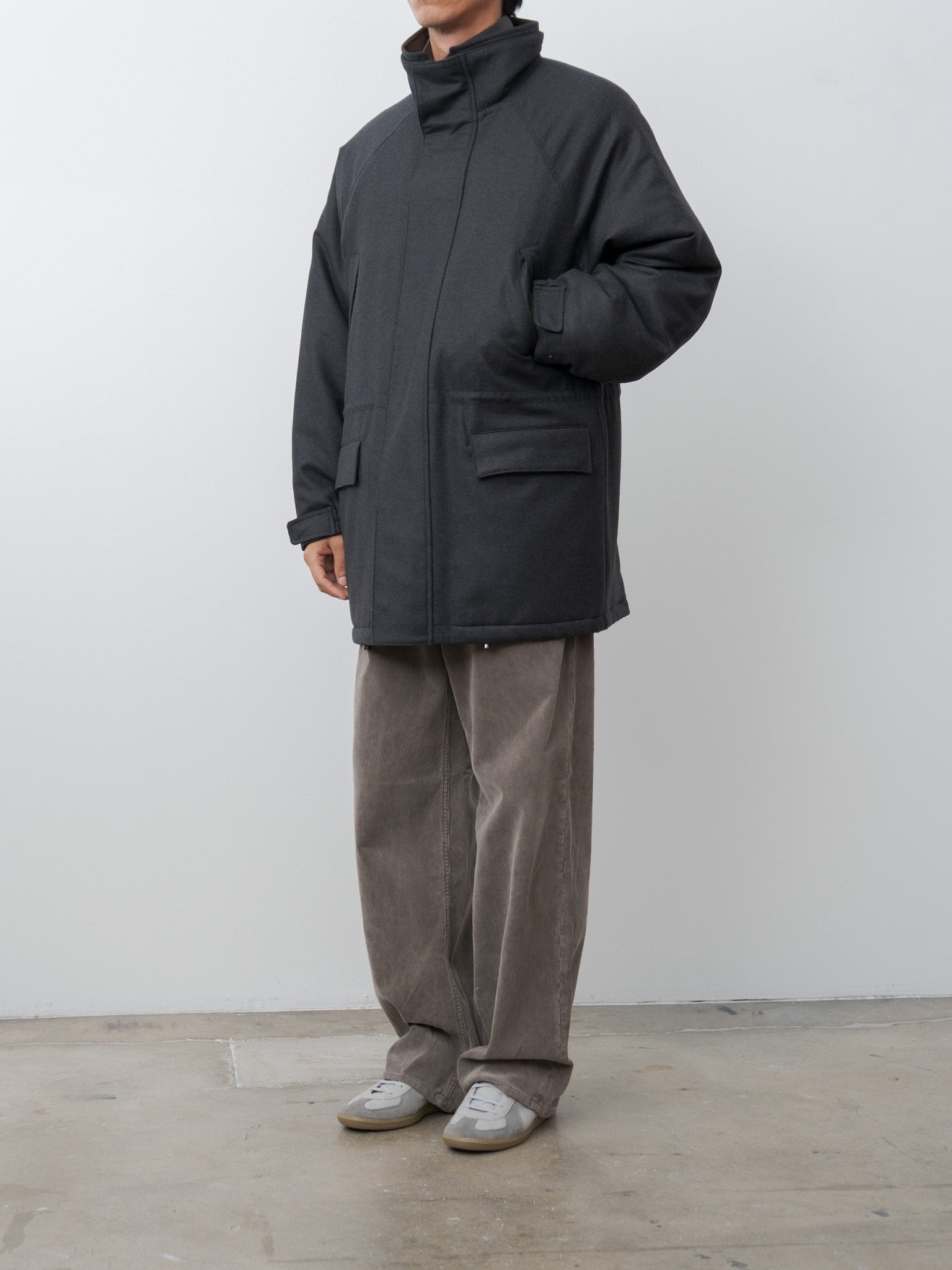 Namu Shop - Auralee Wool Fulling Flannel Padded Over Blouson - Top Charcoal
