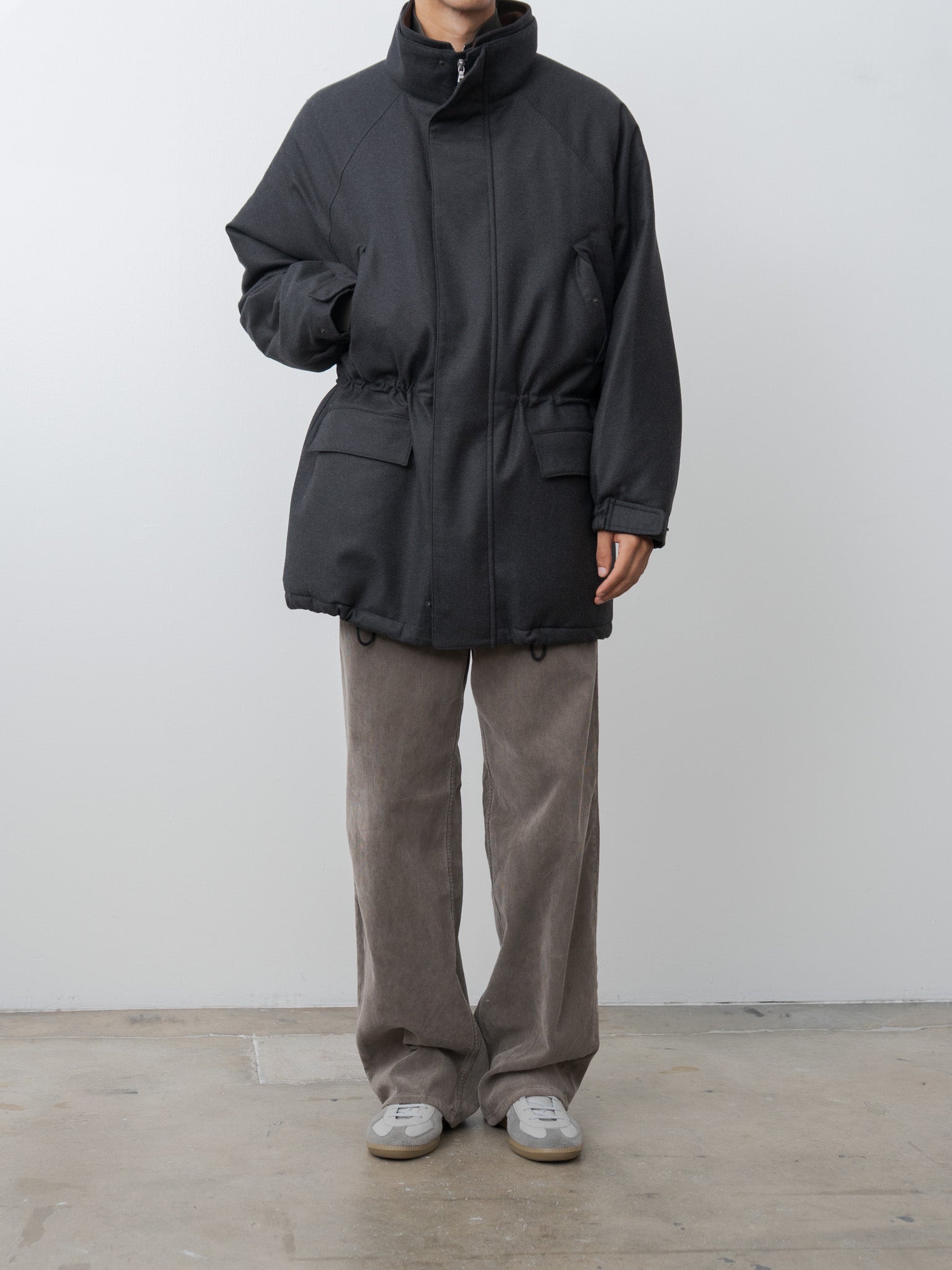 Namu Shop - Auralee Wool Fulling Flannel Padded Over Blouson - Top Charcoal