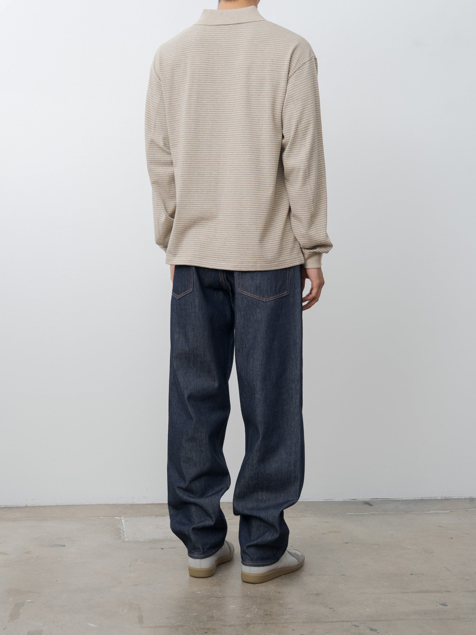 Namu Shop - Aton Suvin Double Jersey Long Sleeve Polo Shirt - Beige Stripe