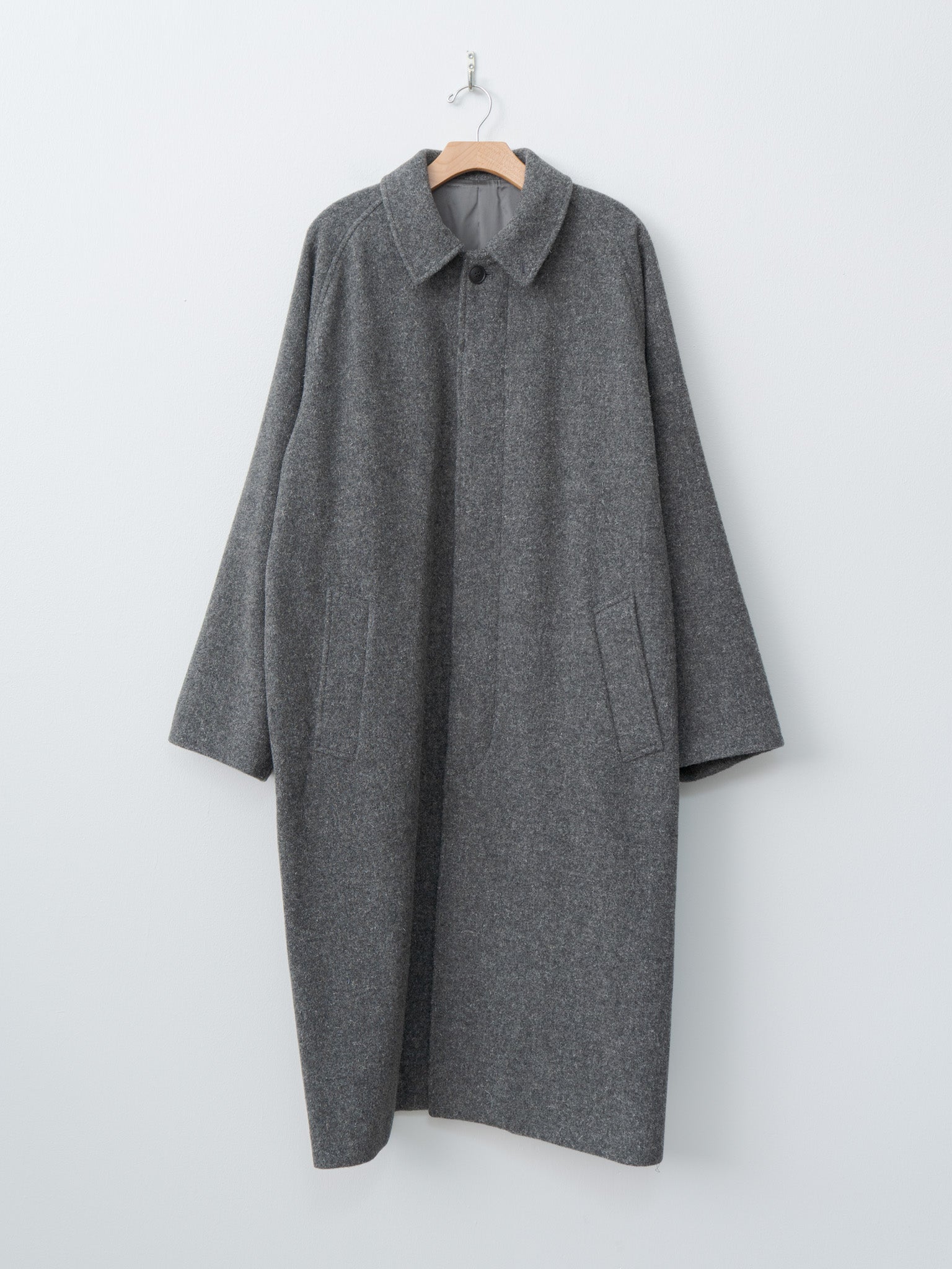 Namu Shop - Yoko Sakamoto Kemp Melton Wool Bal Collar Coat - Charcoal Gray