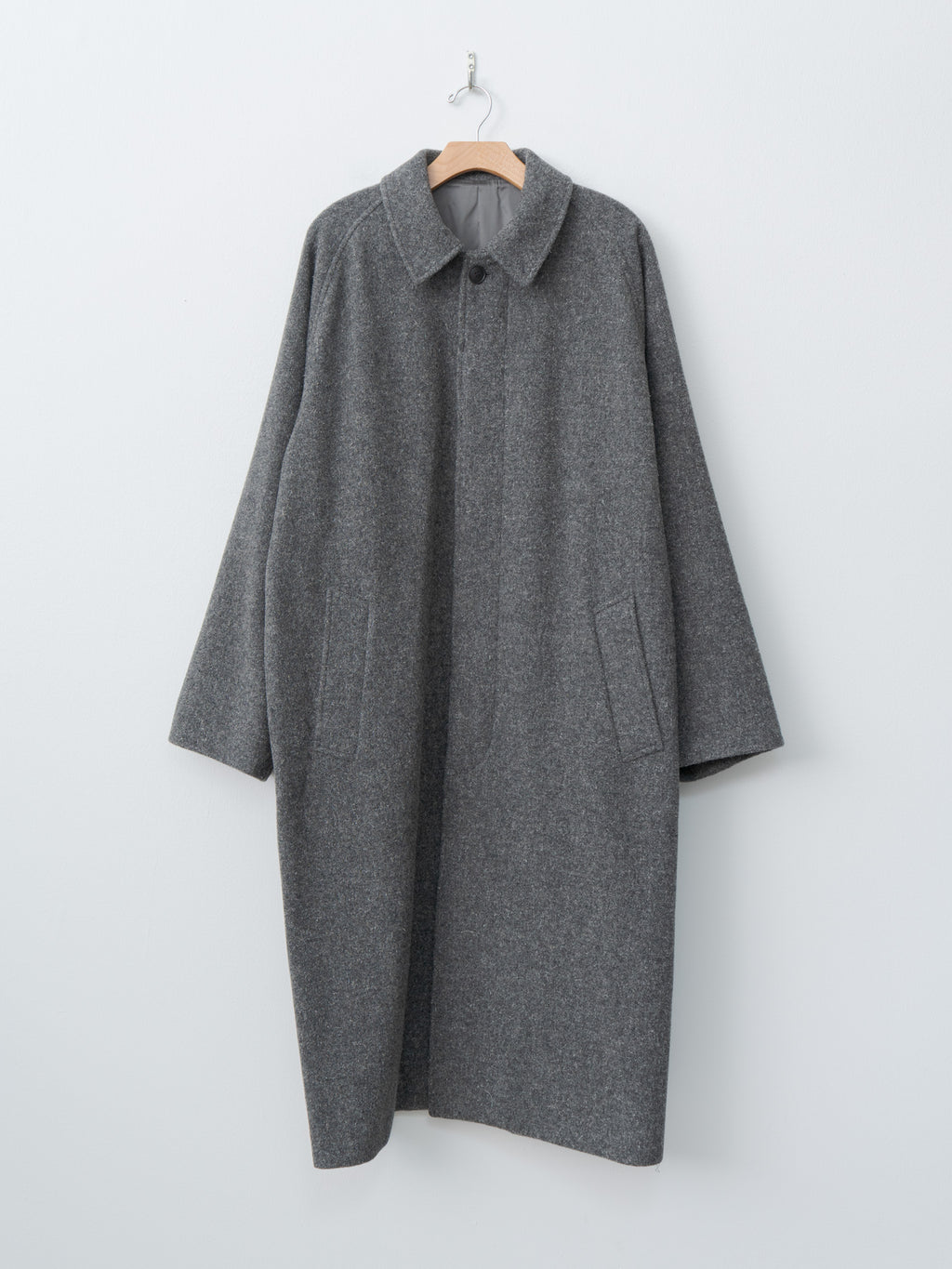 Namu Shop - Yoko Sakamoto Kemp Melton Wool Bal Collar Coat - Charcoal Gray