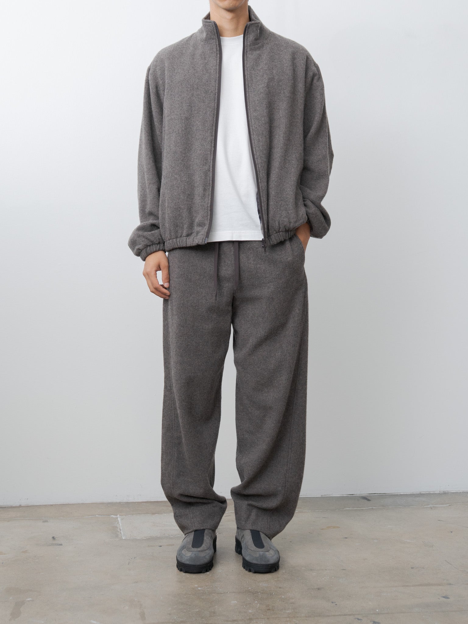 Namu Shop - ssstein Wool Cashmere Fleece Zip Blouson - Grey Brown