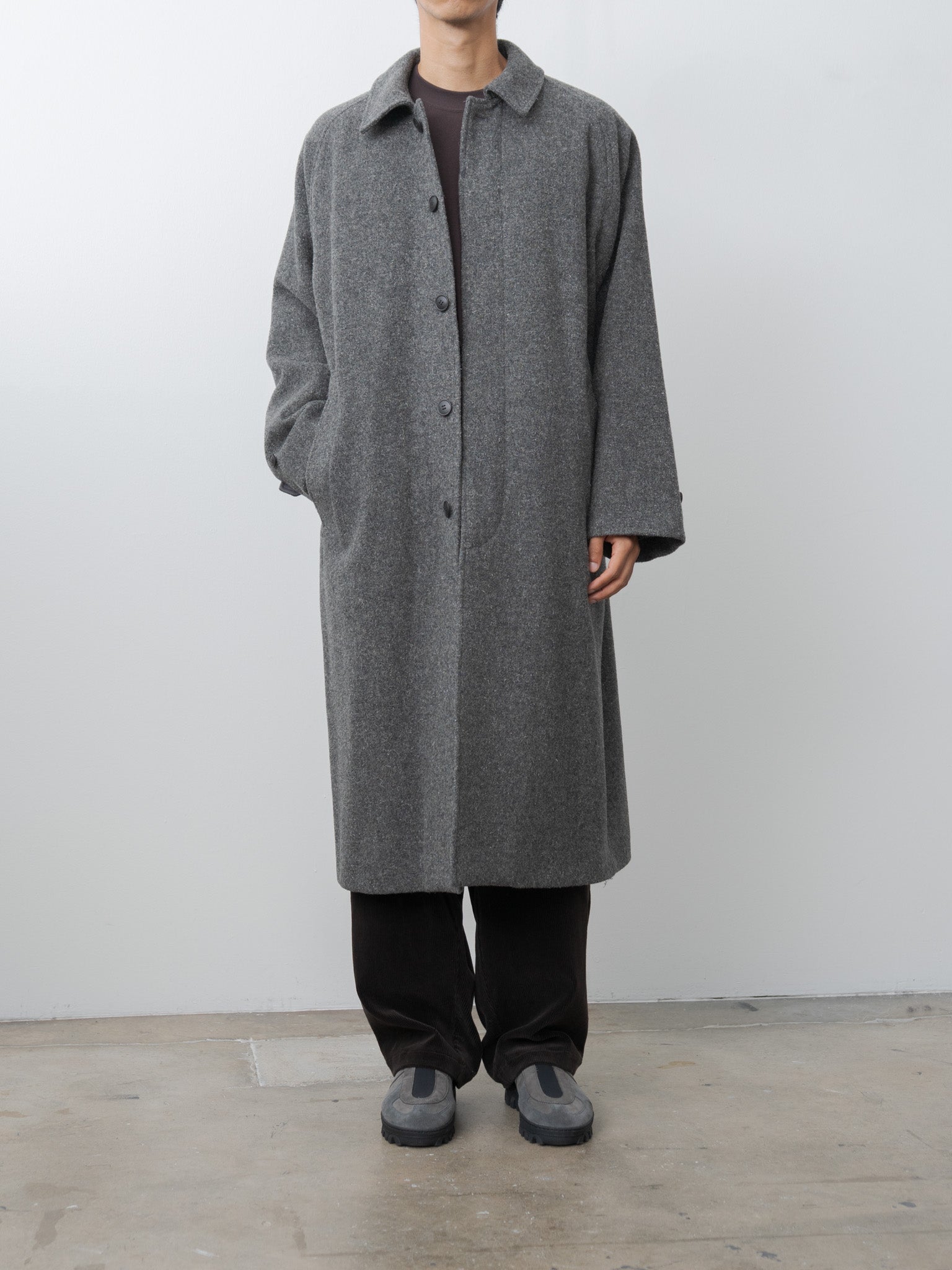 Namu Shop - Yoko Sakamoto Kemp Melton Wool Bal Collar Coat - Charcoal Gray