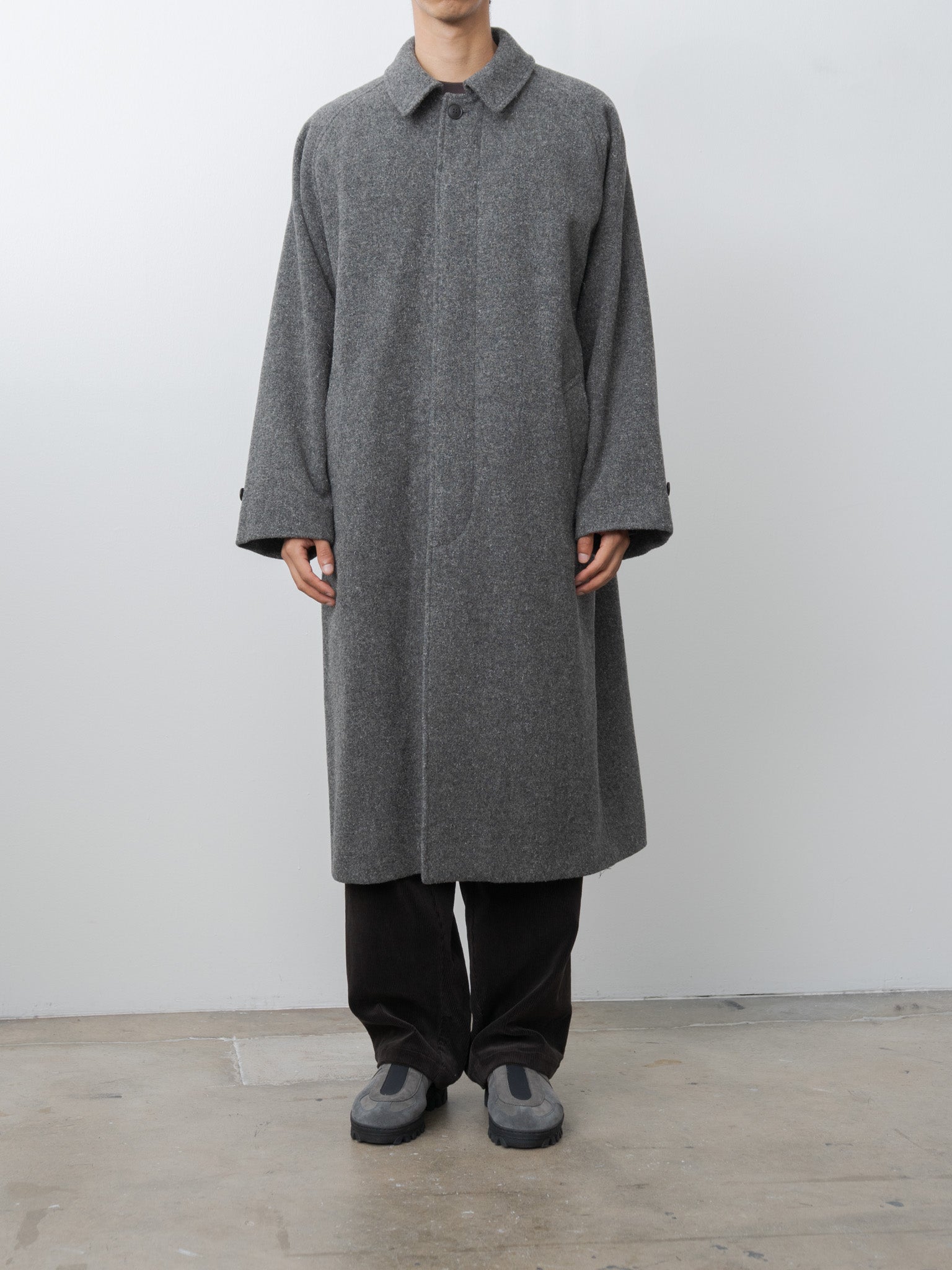 Namu Shop - Yoko Sakamoto Kemp Melton Wool Bal Collar Coat - Charcoal Gray