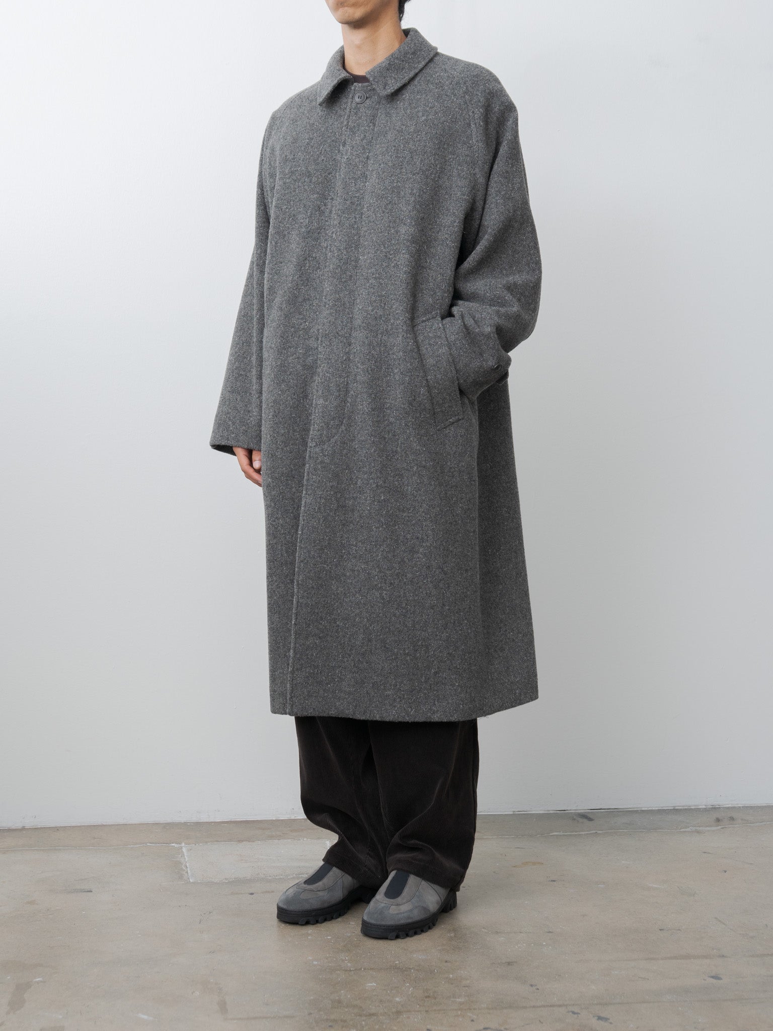 Namu Shop - Yoko Sakamoto Kemp Melton Wool Bal Collar Coat - Charcoal Gray
