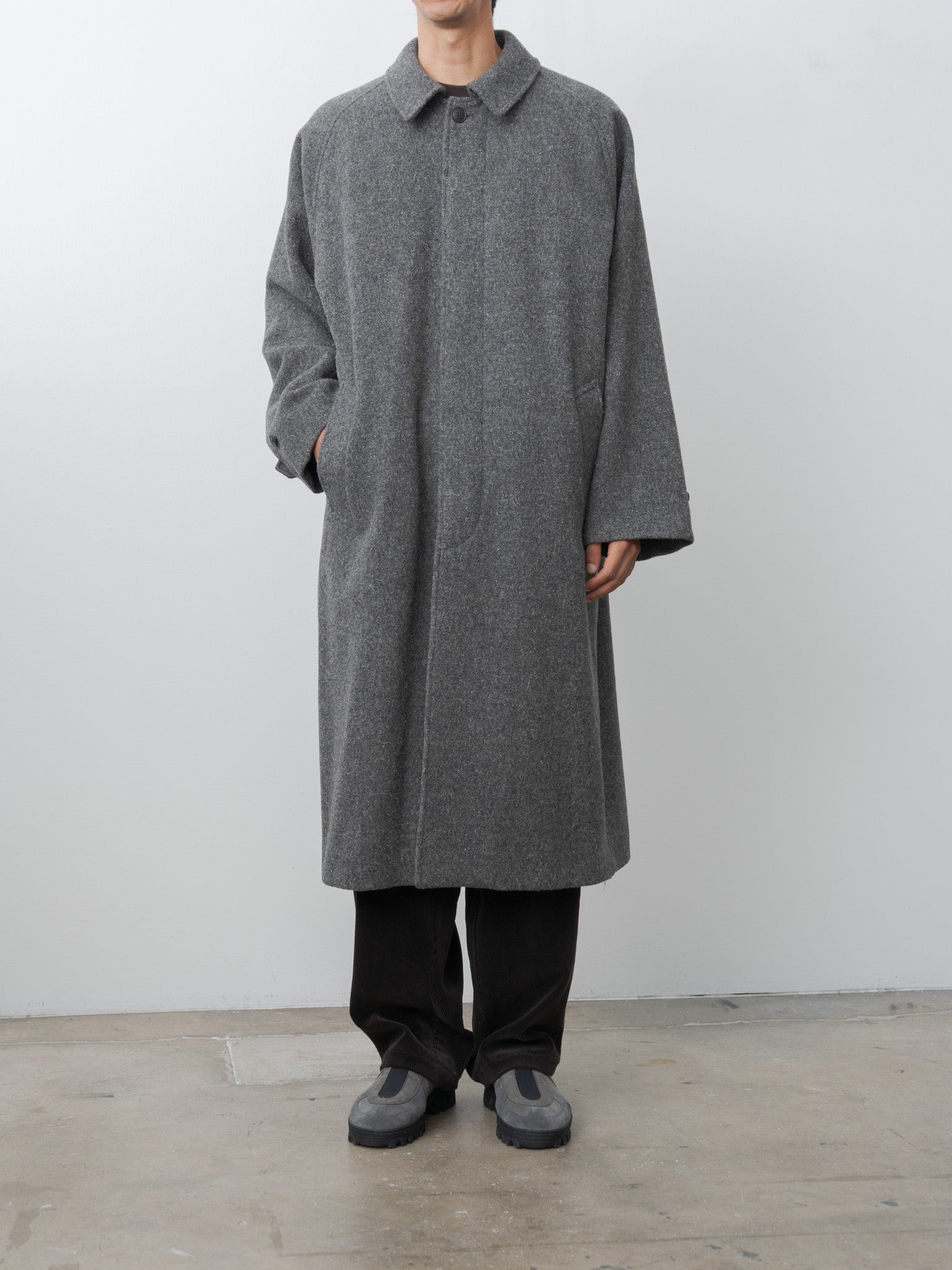 Namu Shop - Yoko Sakamoto Kemp Melton Wool Bal Collar Coat - Charcoal Gray