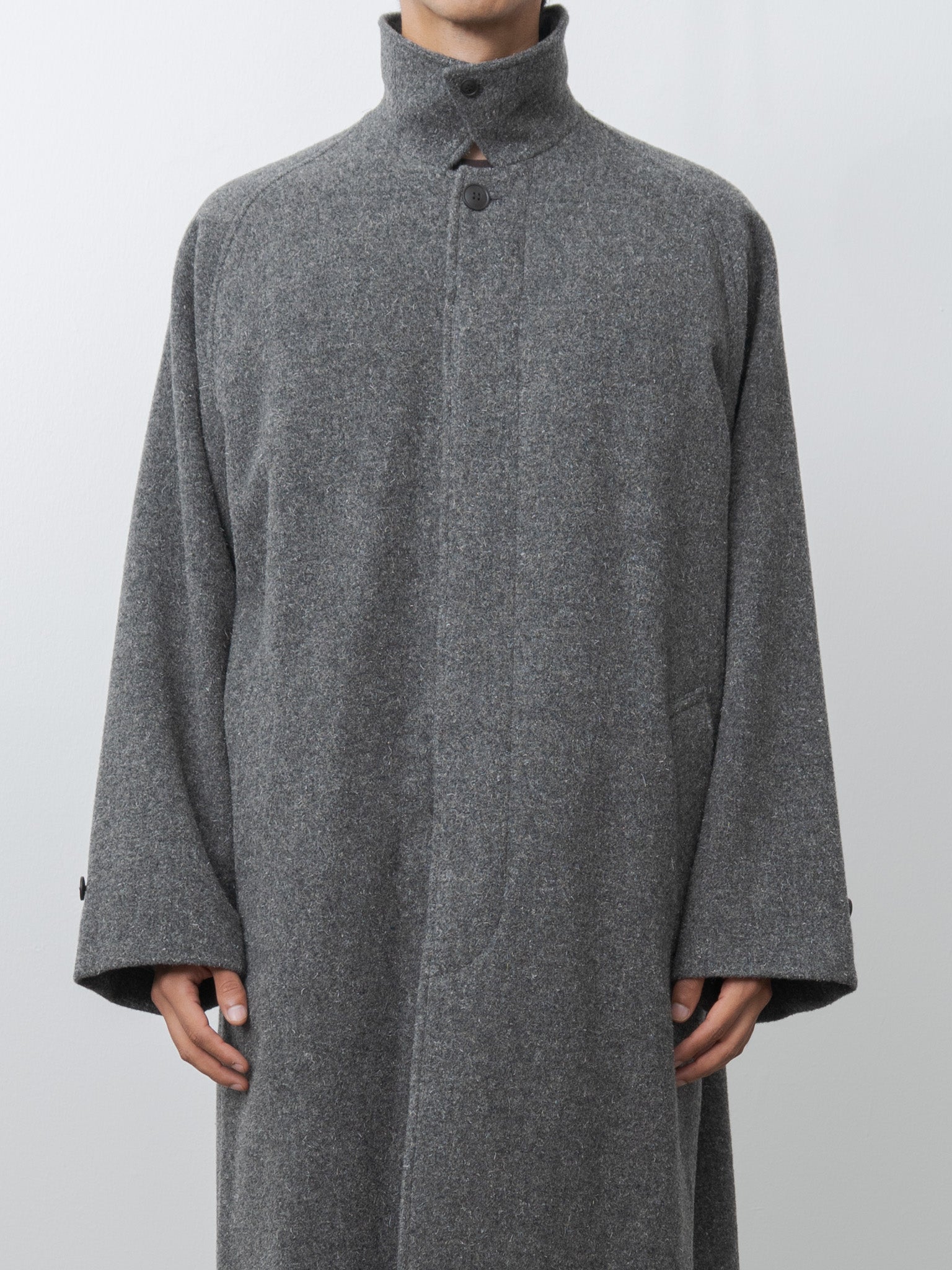Namu Shop - Yoko Sakamoto Kemp Melton Wool Bal Collar Coat - Charcoal Gray