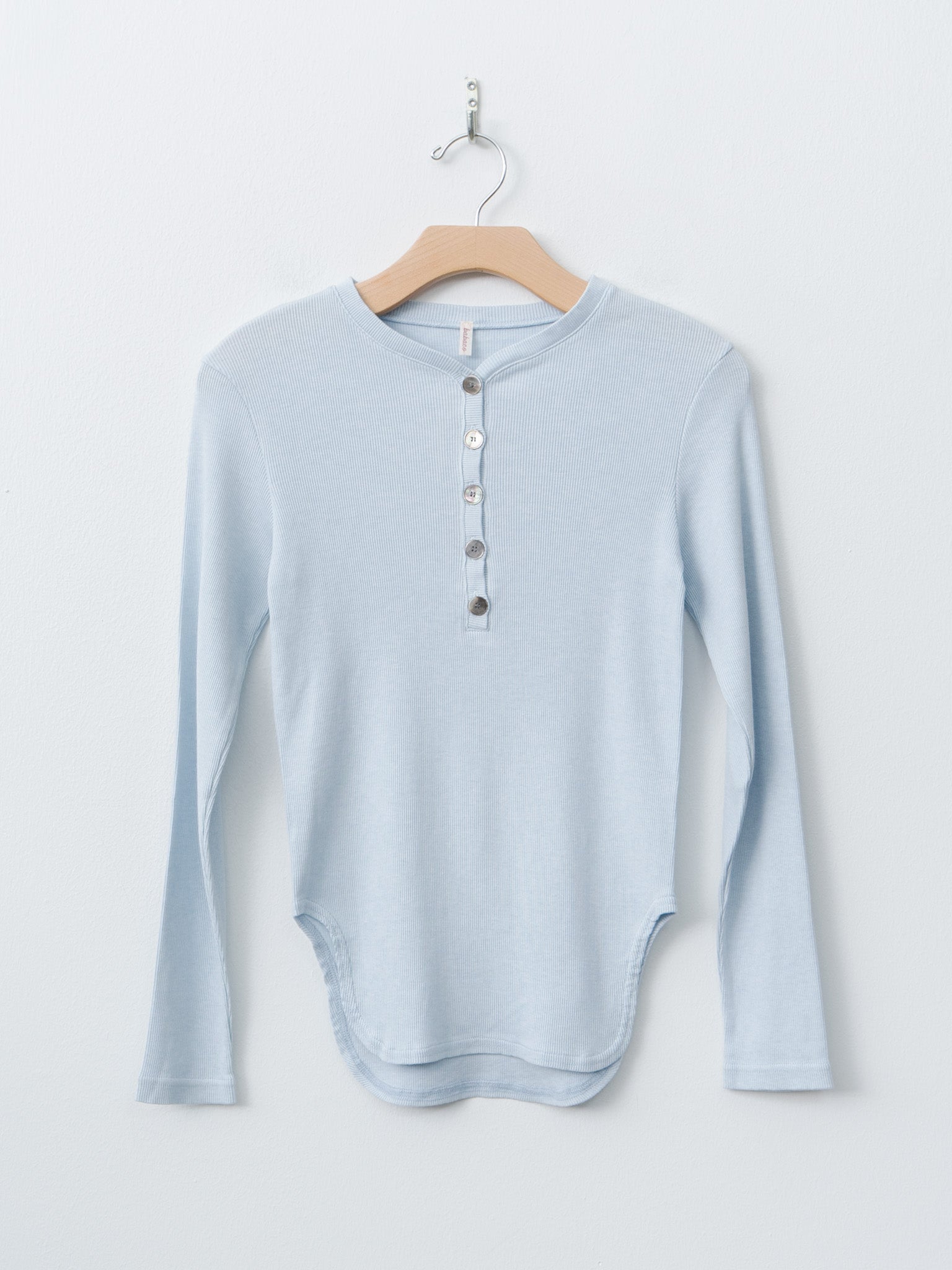 Namu Shop - Babaco Cotton/Silk Henley Neck Long Sleeve T-Shirt - Light Blue