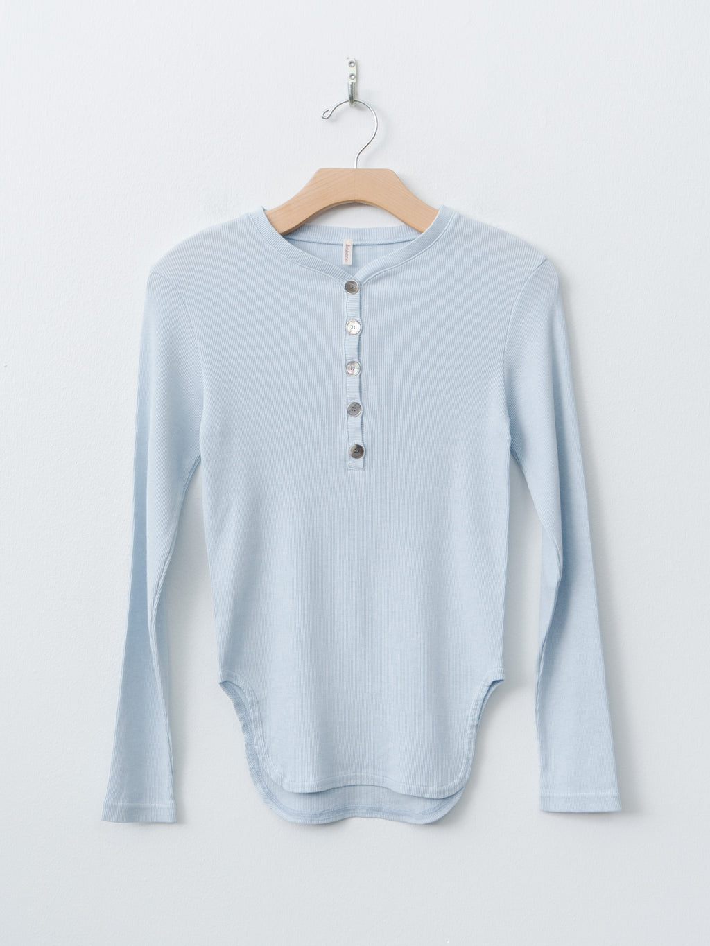 Namu Shop - Babaco Cotton/Silk Henley Neck Long Sleeve T-Shirt - Light Blue