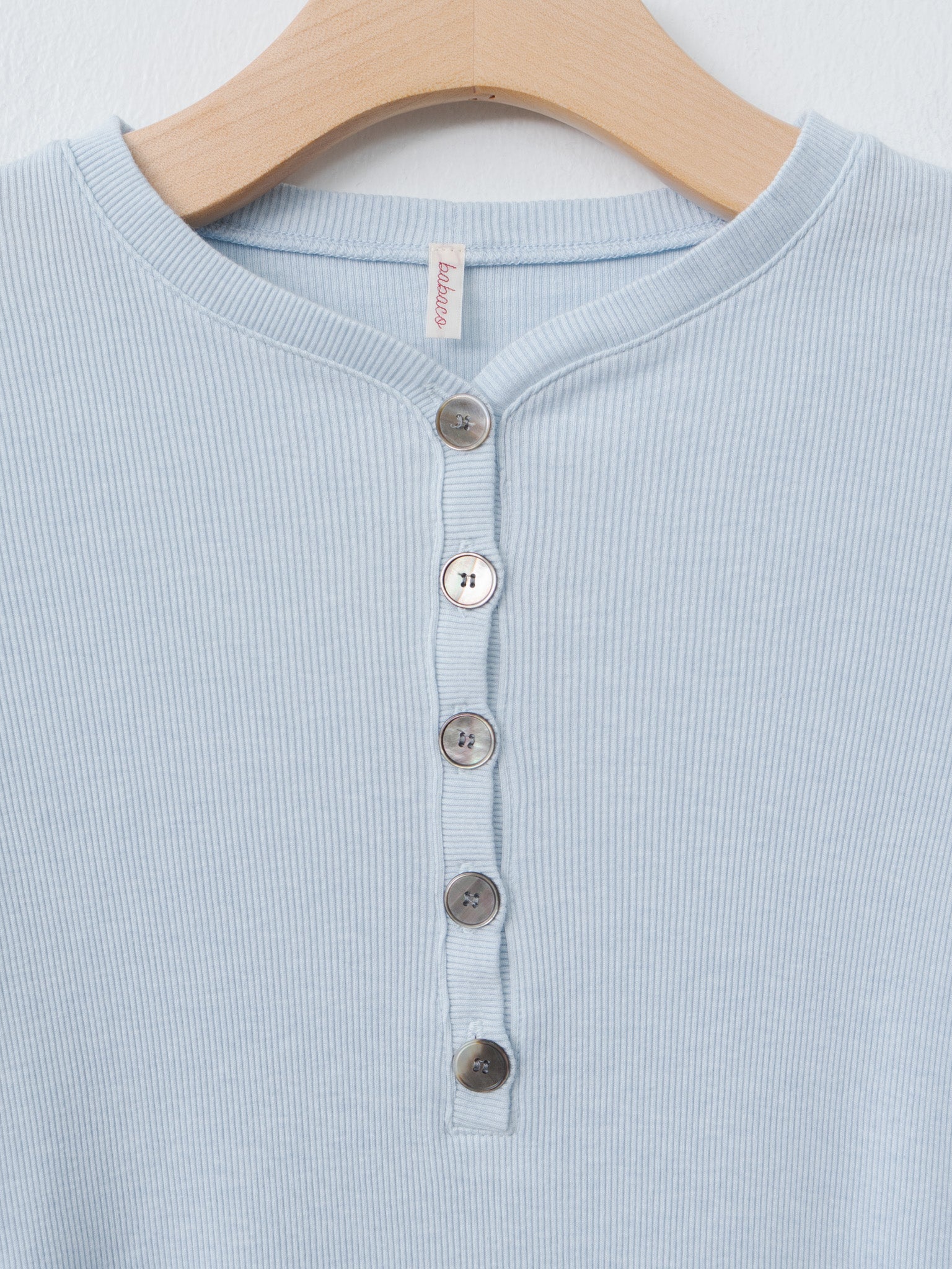 Namu Shop - Babaco Cotton/Silk Henley Neck Long Sleeve T-Shirt - Light Blue