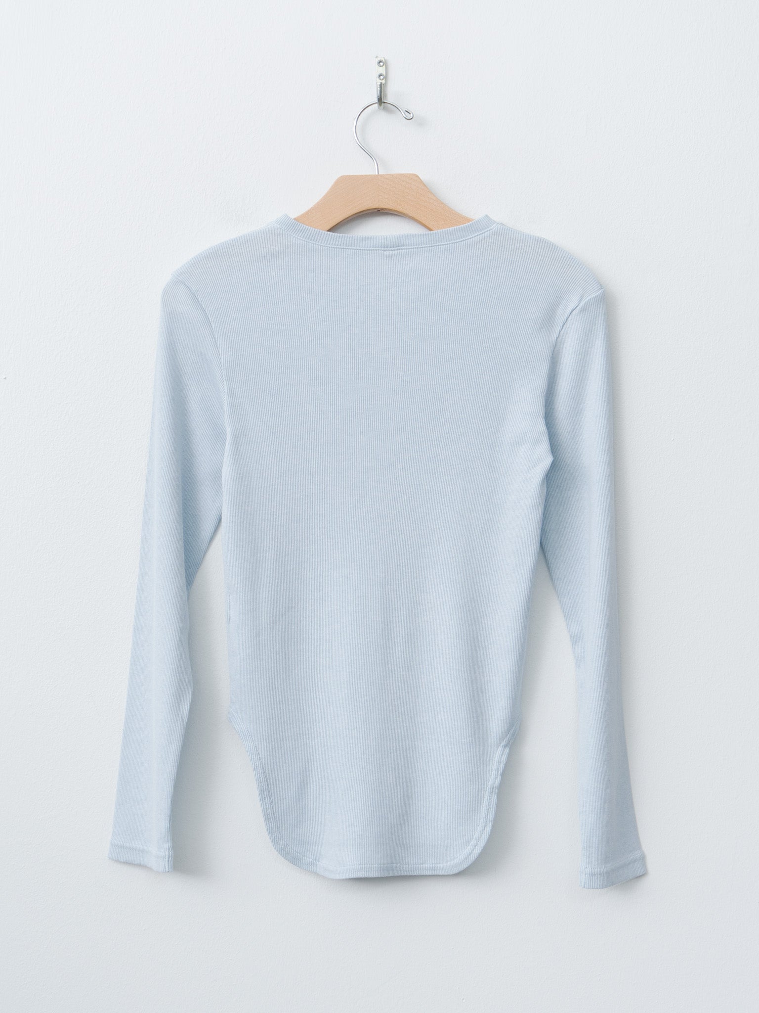Namu Shop - Babaco Cotton/Silk Henley Neck Long Sleeve T-Shirt - Light Blue