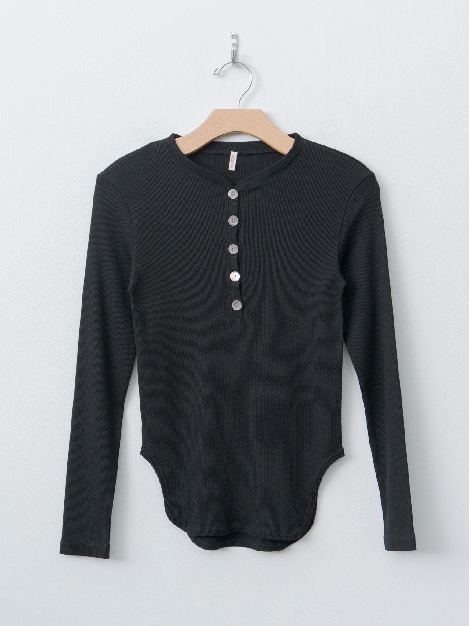 Namu Shop - Babaco Cotton/Silk Henley Neck Long Sleeve T-Shirt - Black