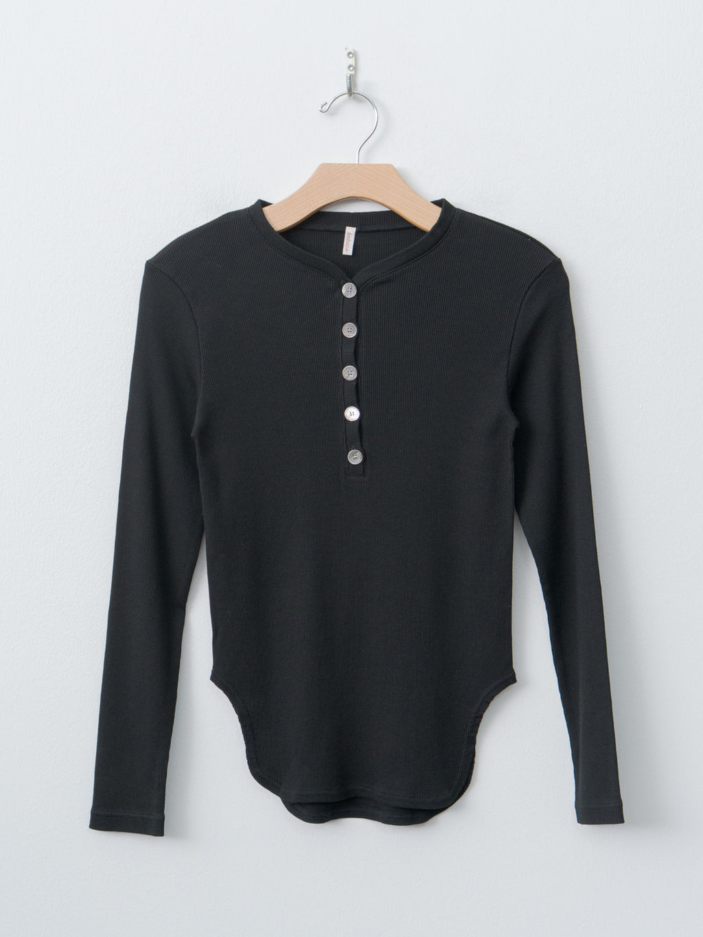 Namu Shop - Babaco Cotton/Silk Henley Neck Long Sleeve T-Shirt - Black