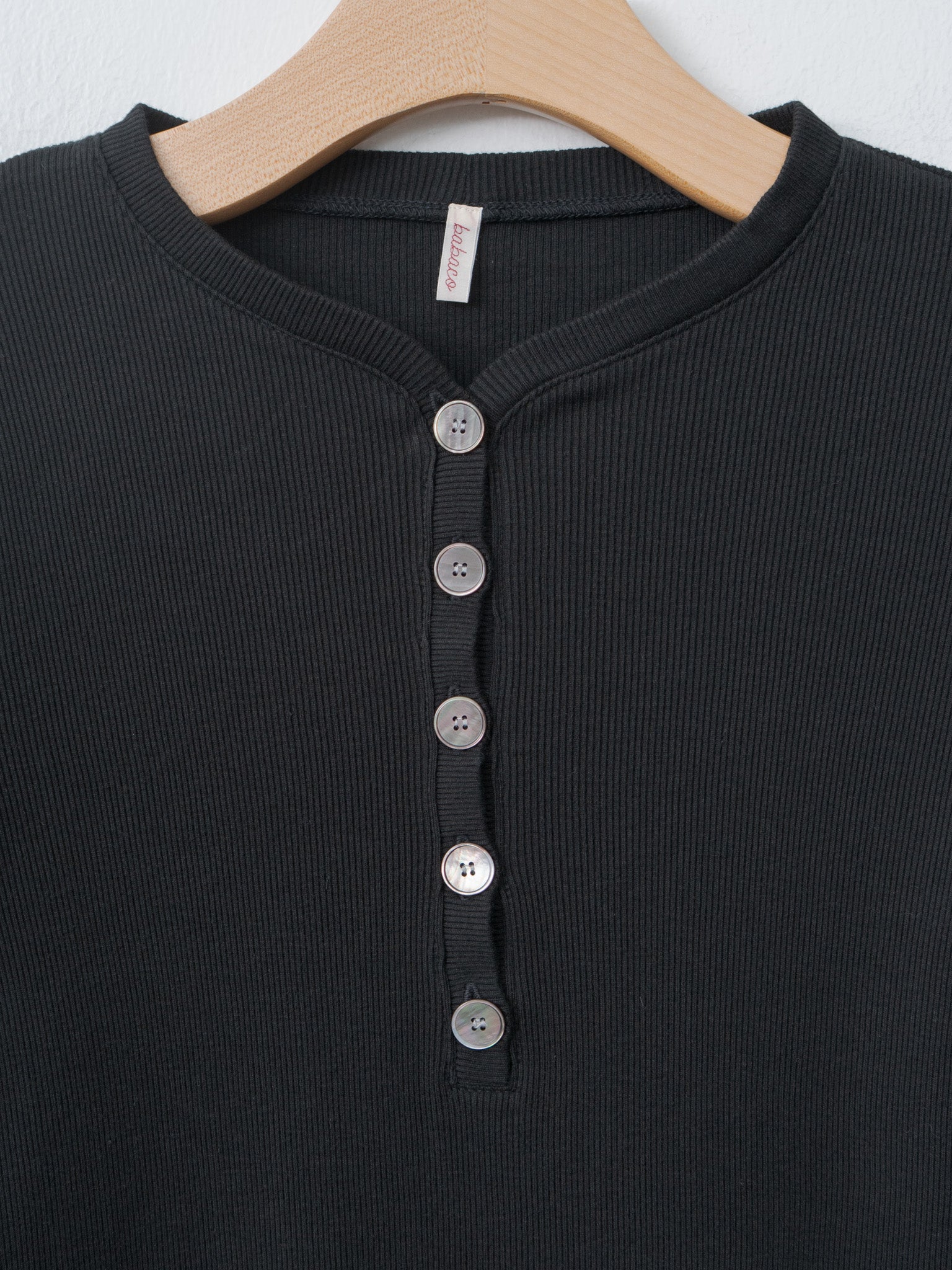 Namu Shop - Babaco Cotton/Silk Henley Neck Long Sleeve T-Shirt - Black