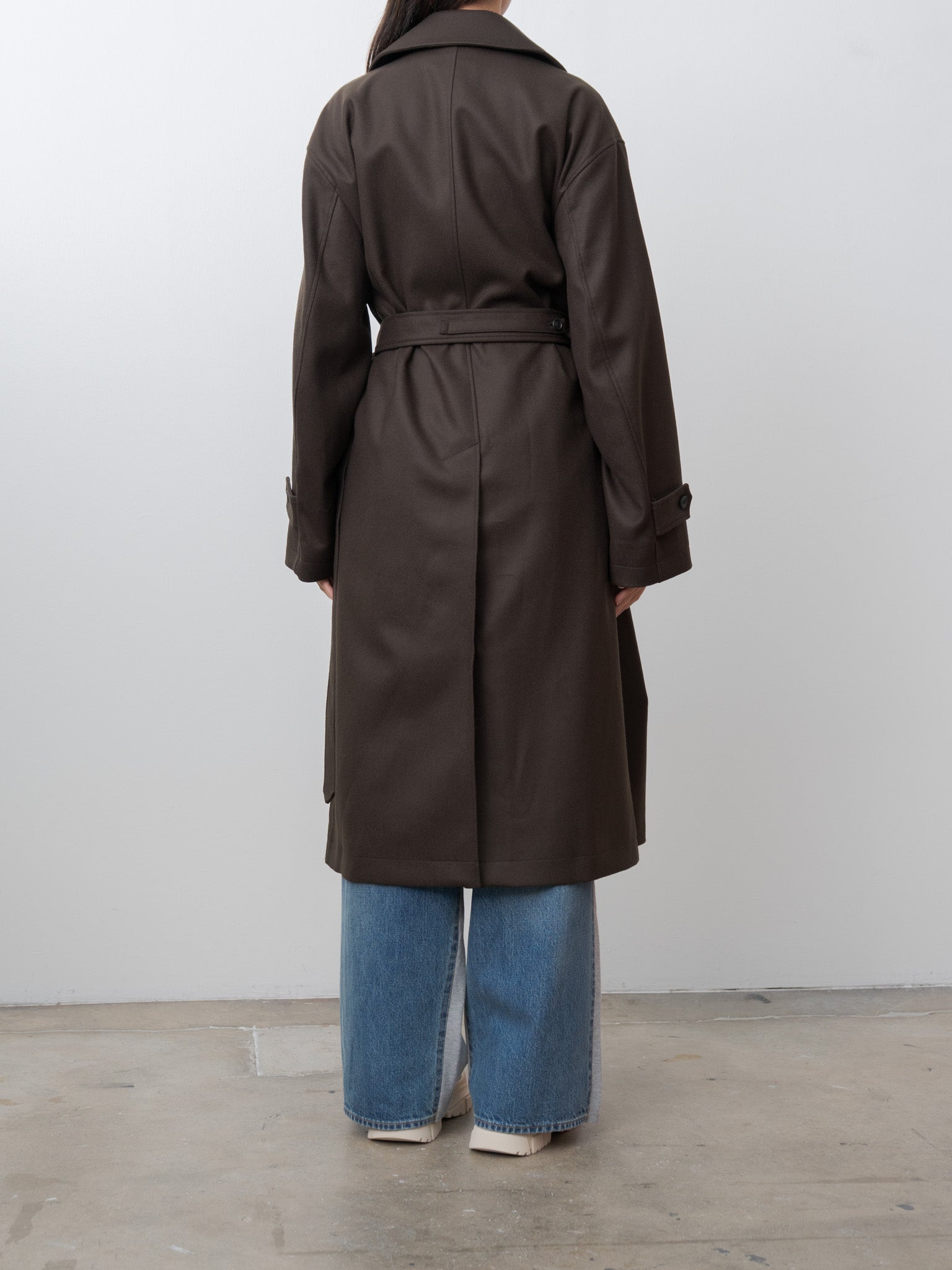 Namu Shop - ssstein Oversized Double Breasted Coat with Leather Tie - Gray Brown