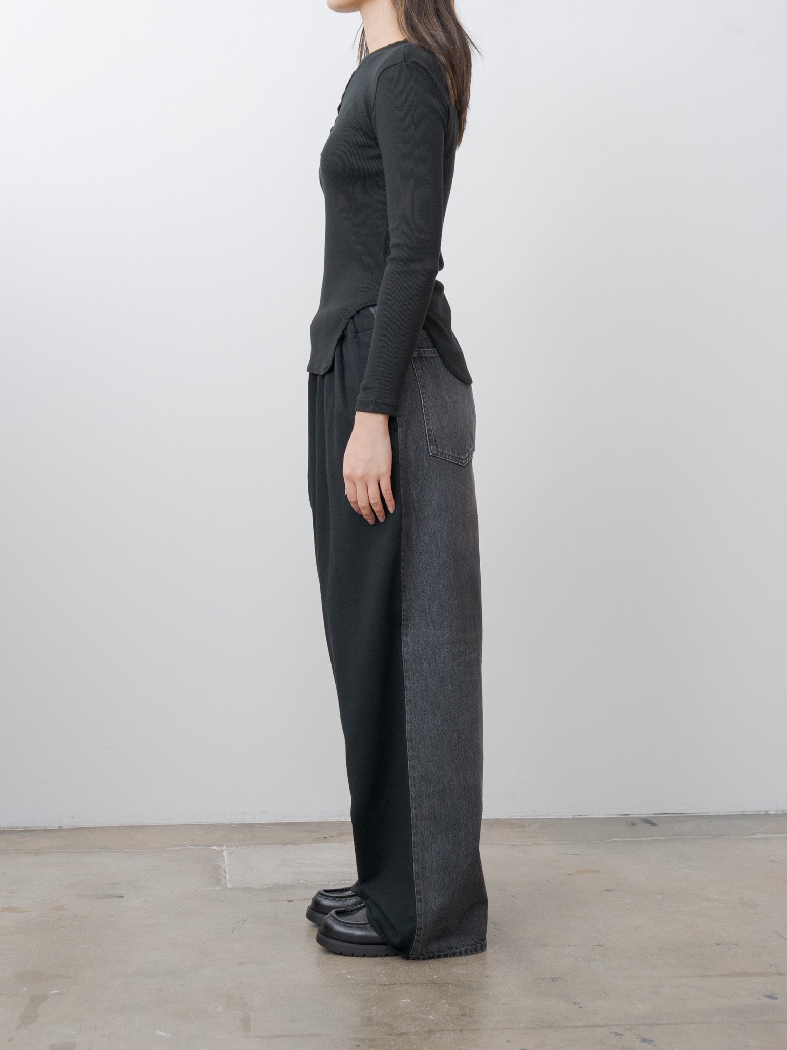 Namu Shop - Babaco Cotton/Silk Henley Neck Long Sleeve T-Shirt - Black