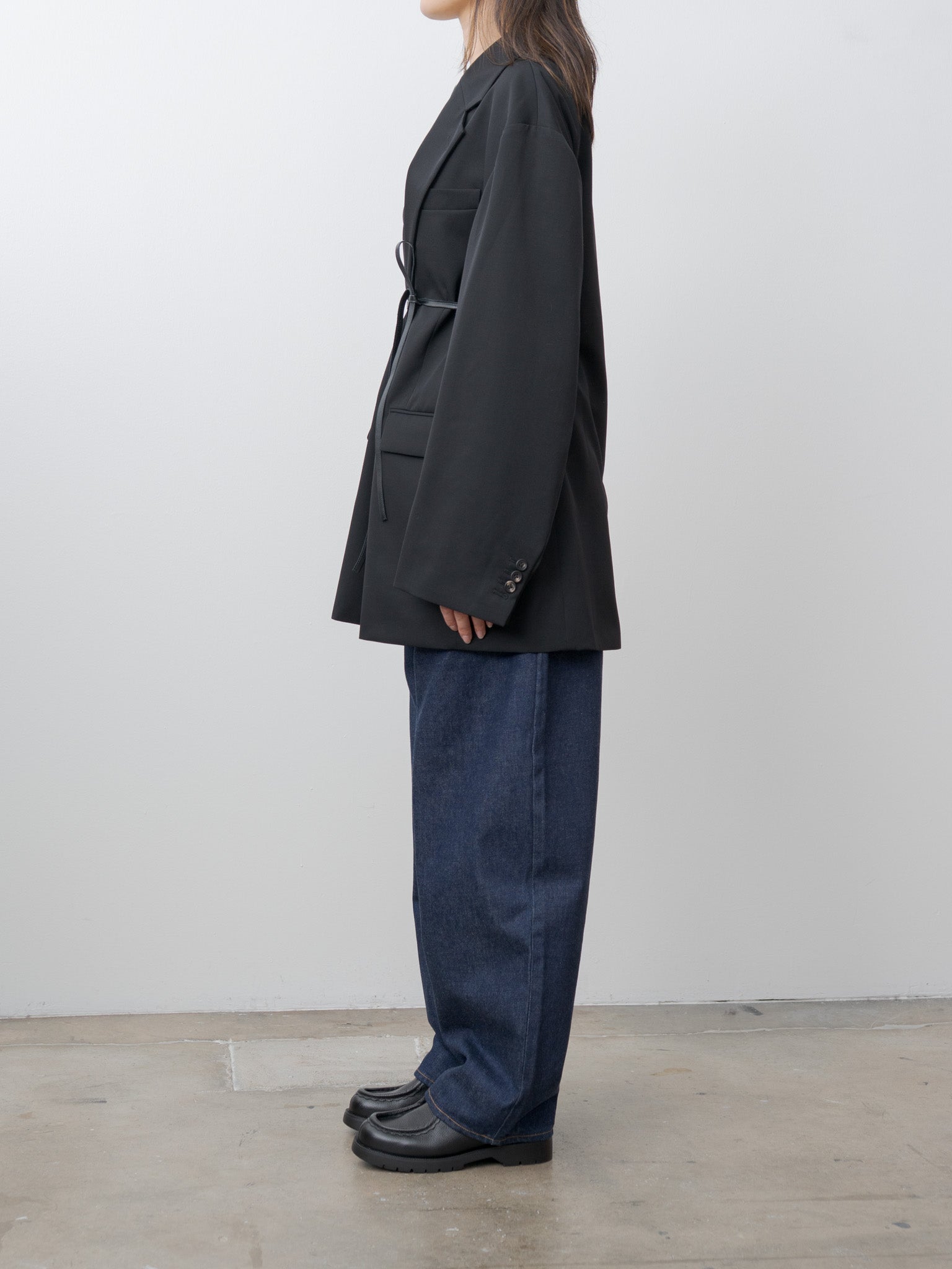 Namu Shop - ssstein Oversized Single Breasted Long Jacket with Leather Tie - Black