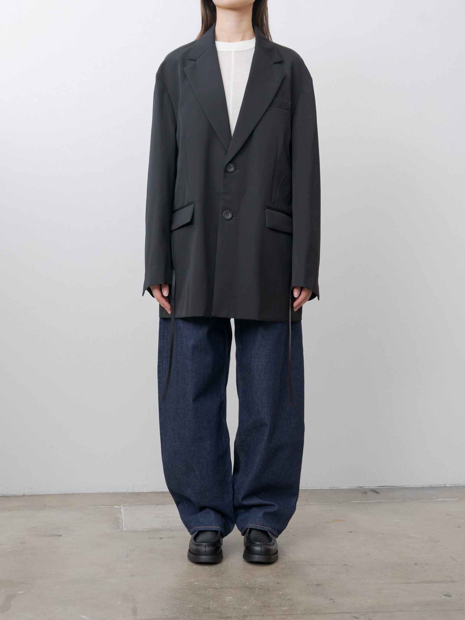 Namu Shop - ssstein Oversized Single Breasted Long Jacket with Leather Tie - Black