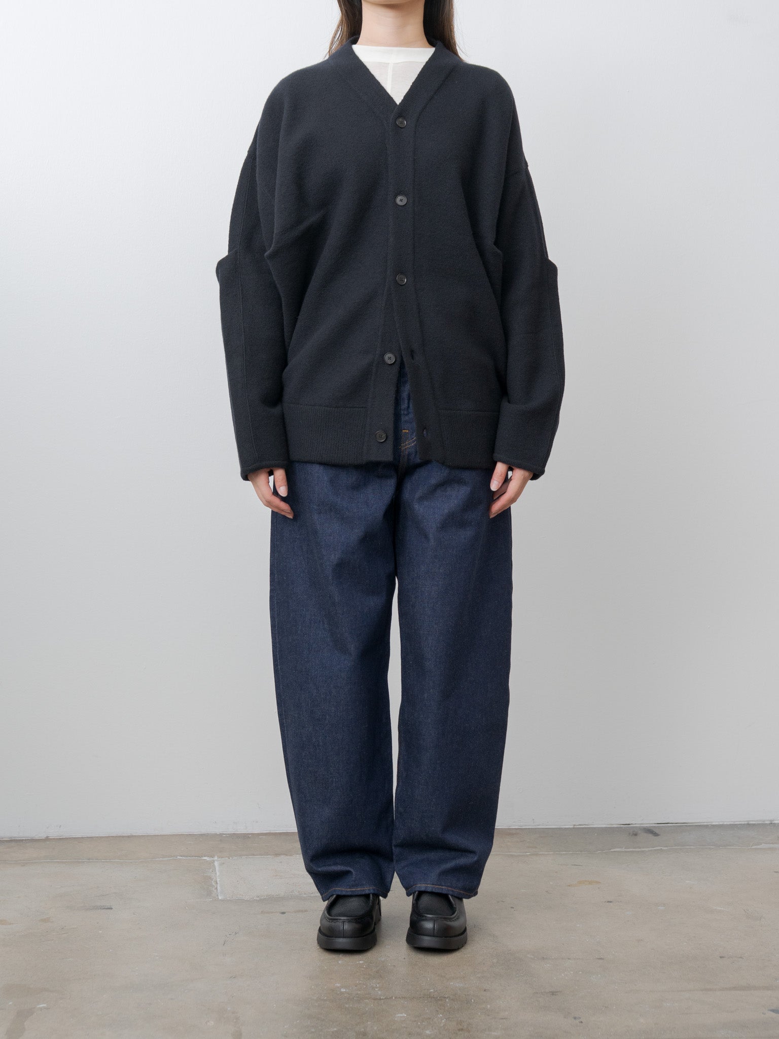 Namu Shop - ssstein Extra Fine Wool Knit Tucked Cardigan Coatigan - Black