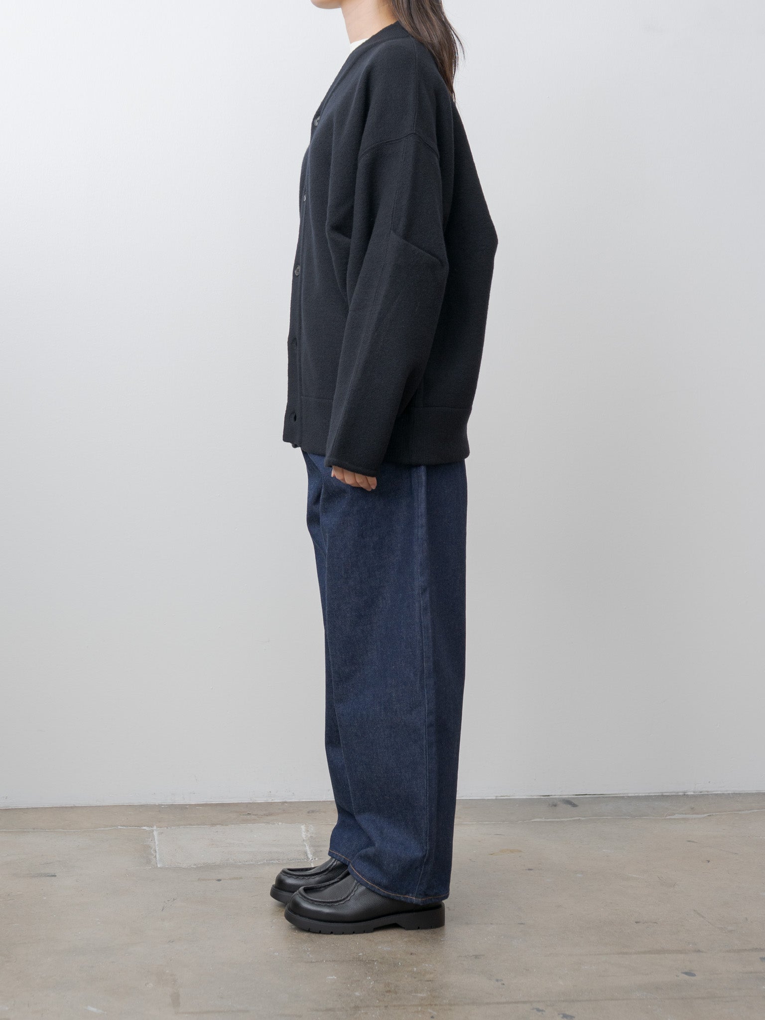 Namu Shop - ssstein Extra Fine Wool Knit Tucked Cardigan Coatigan - Black
