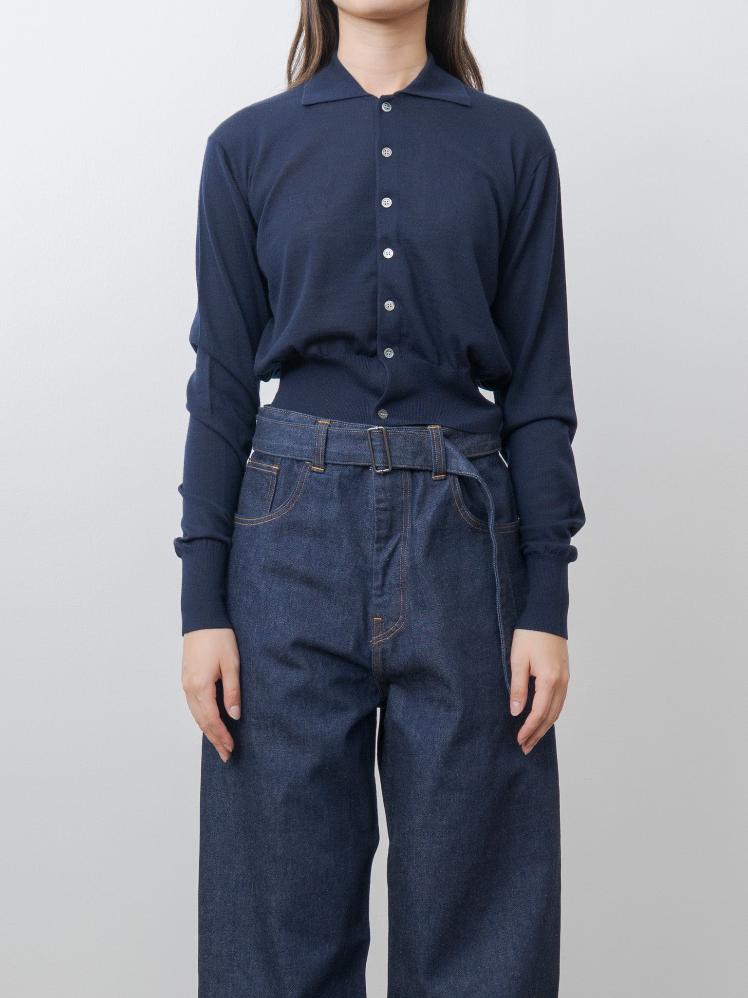 Namu Shop - Inscrire Wool Polo Cardigan - Navy