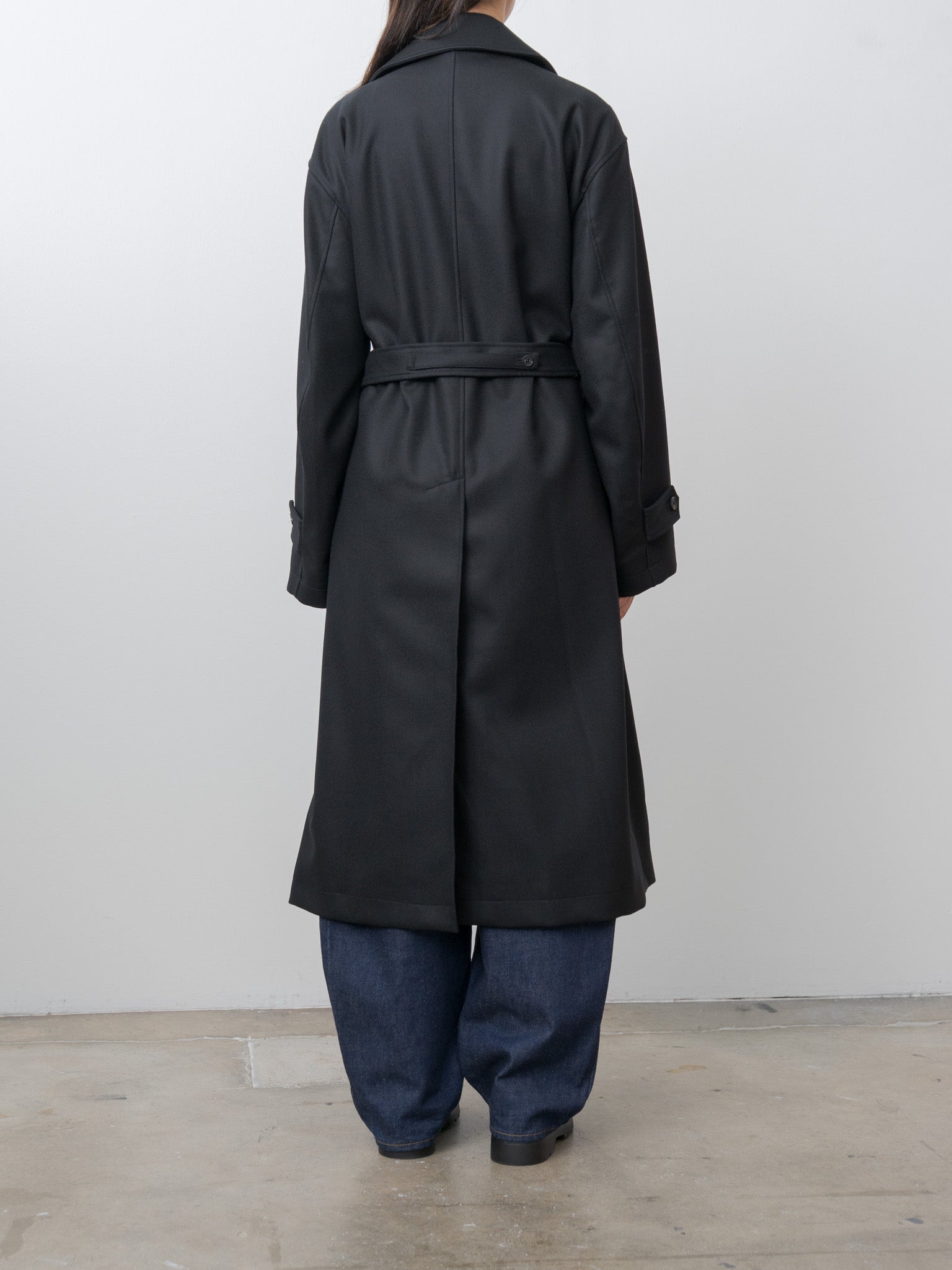 Namu Shop - ssstein Oversized Double Breasted Coat with Leather Tie - Black