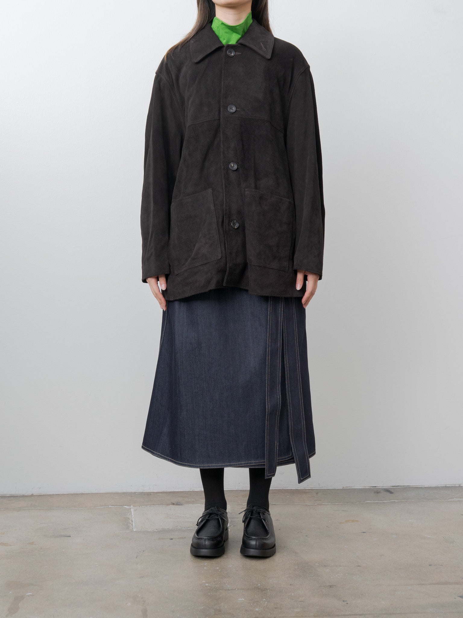 Namu Shop - ssstein Suede Zip Car Jacket - Dark Brown