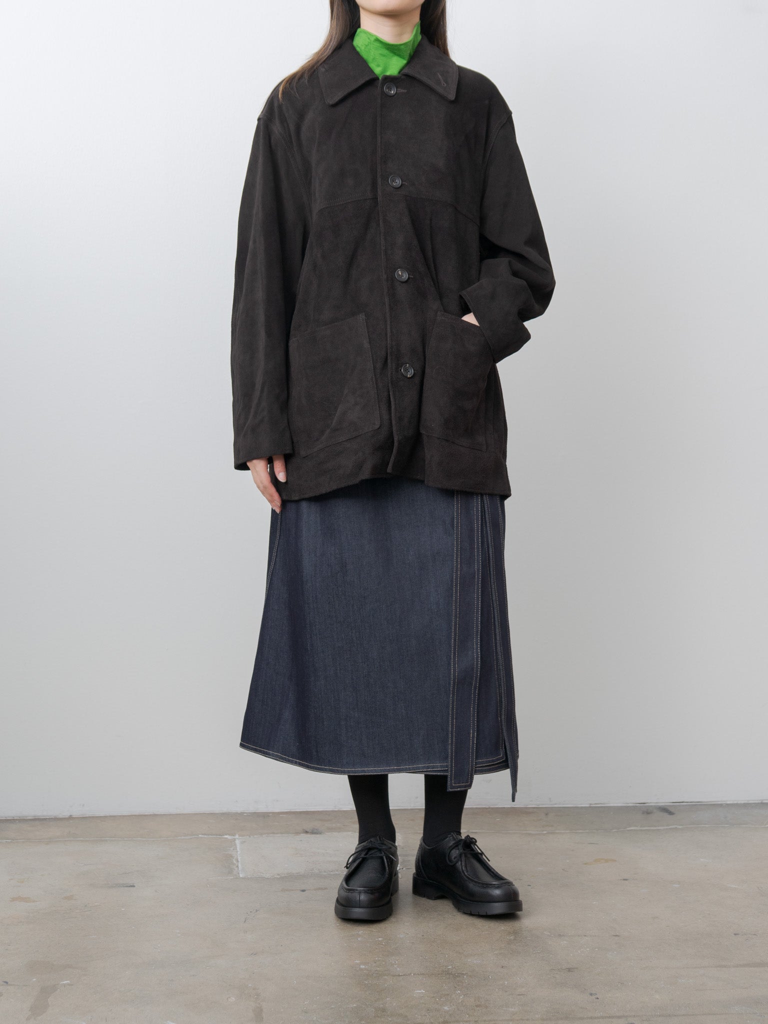 Namu Shop - ssstein Suede Zip Car Jacket - Dark Brown