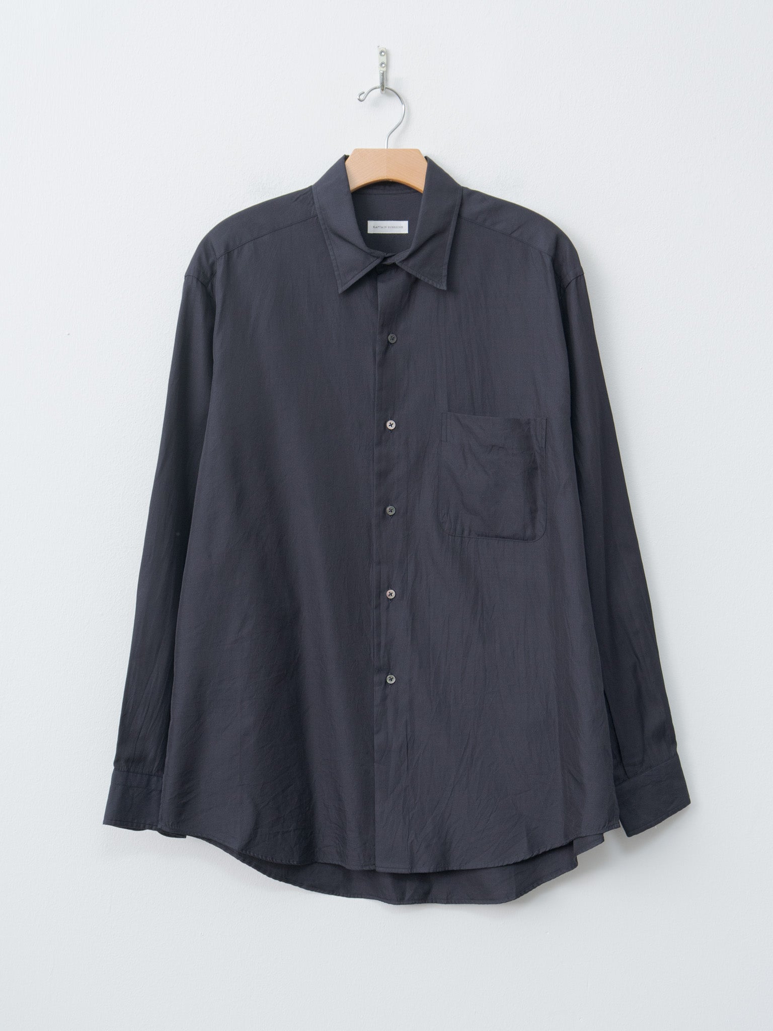 Namu Shop - Kaptain Sunshine Cotton Silk Regular Collared Shirt - Navy