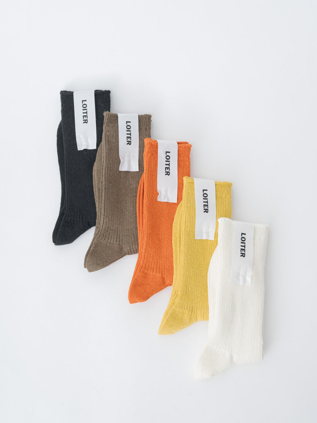 Namu Shop - Ichi Antiquites Linen Rib Socks - Black, Mocha, Orange, Yellow, White