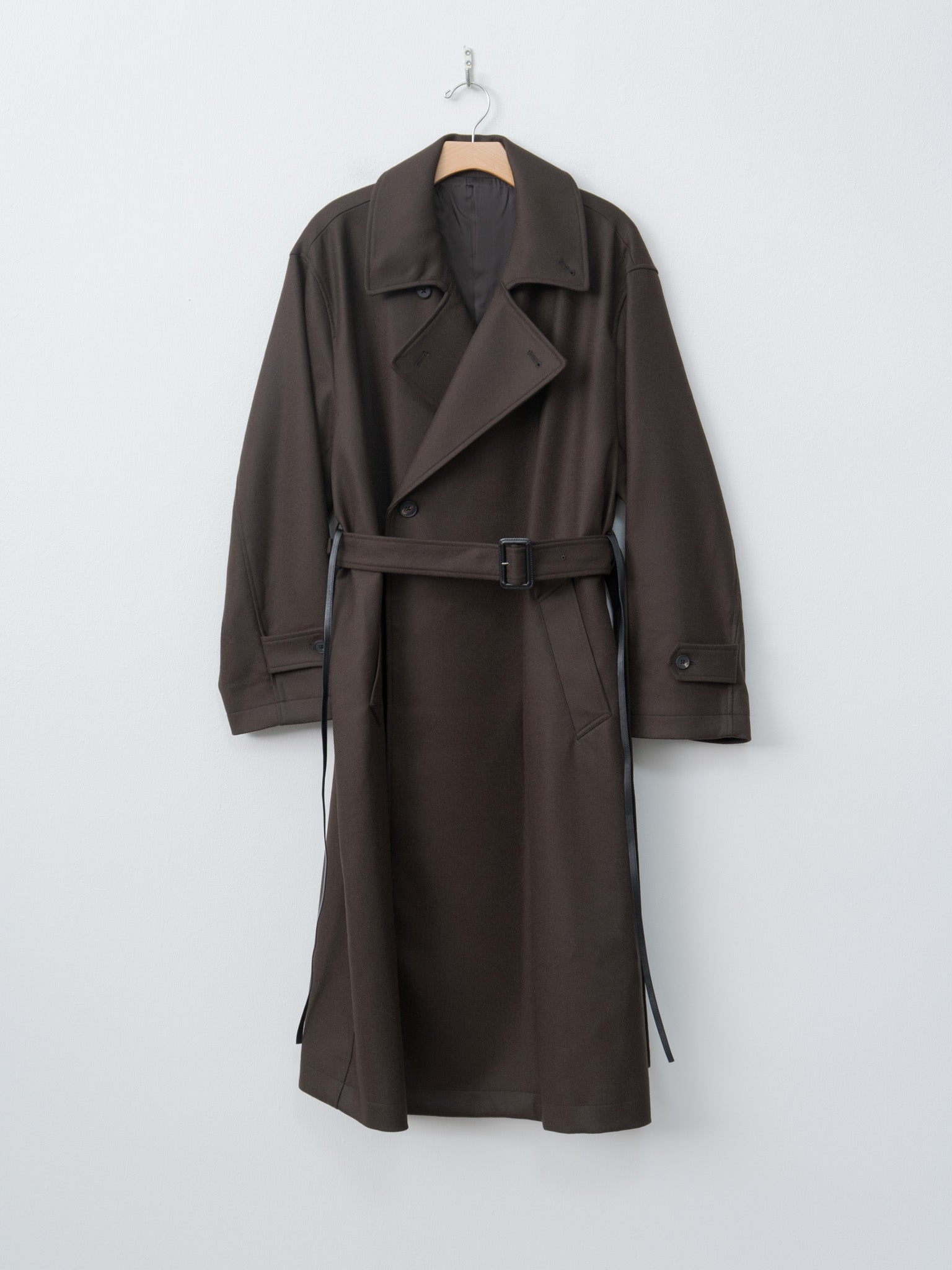 Namu Shop - ssstein Oversized Double Breasted Coat with Leather Tie - Gray Brown