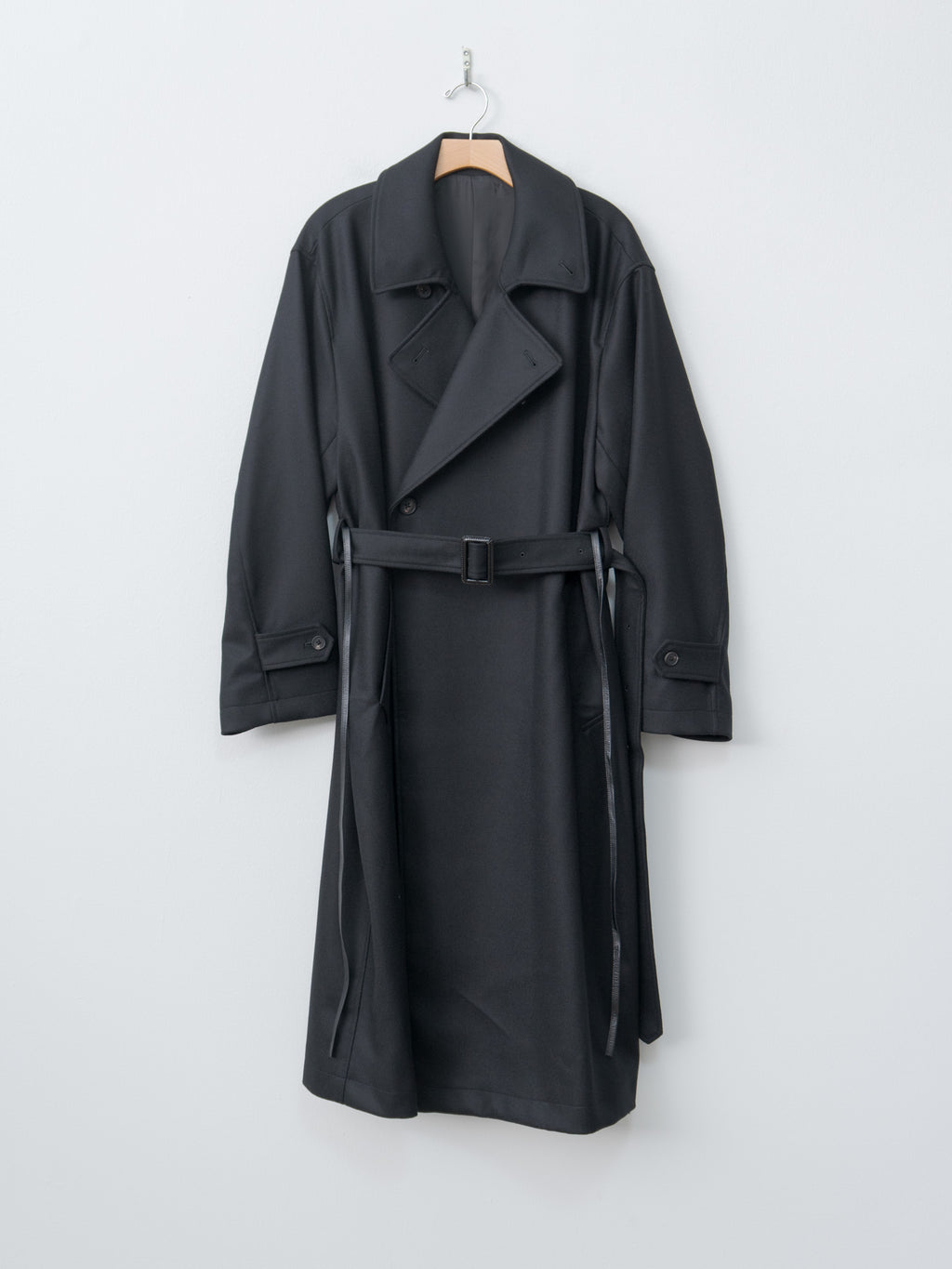 Namu Shop - ssstein Oversized Double Breasted Coat with Leather Tie - Black