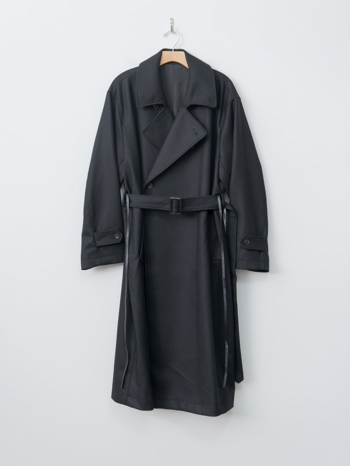 Namu Shop - ssstein Oversized Double Breasted Coat with Leather Tie - Black