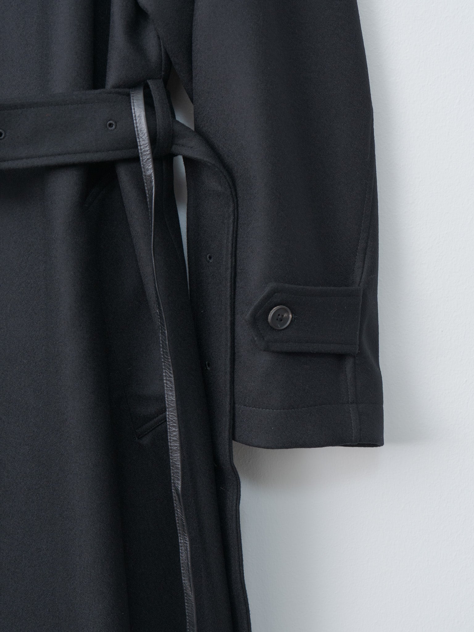 Namu Shop - ssstein Oversized Double Breasted Coat with Leather Tie - Black